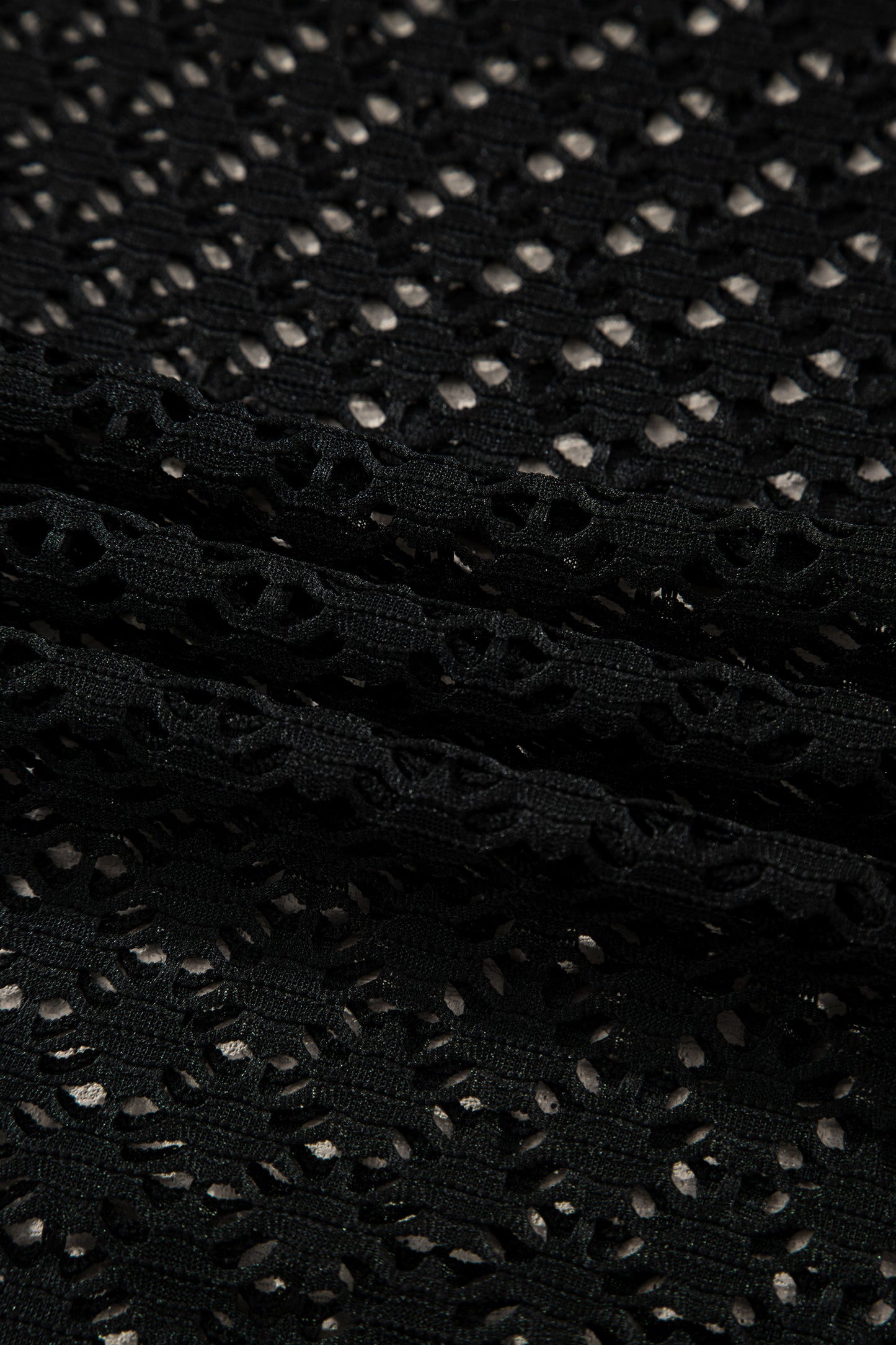 Cali Chic Women Swimsuit Black See Through Patterned Knit Ruffle Hem Patchwork Beach Cover Up - Cali Chic