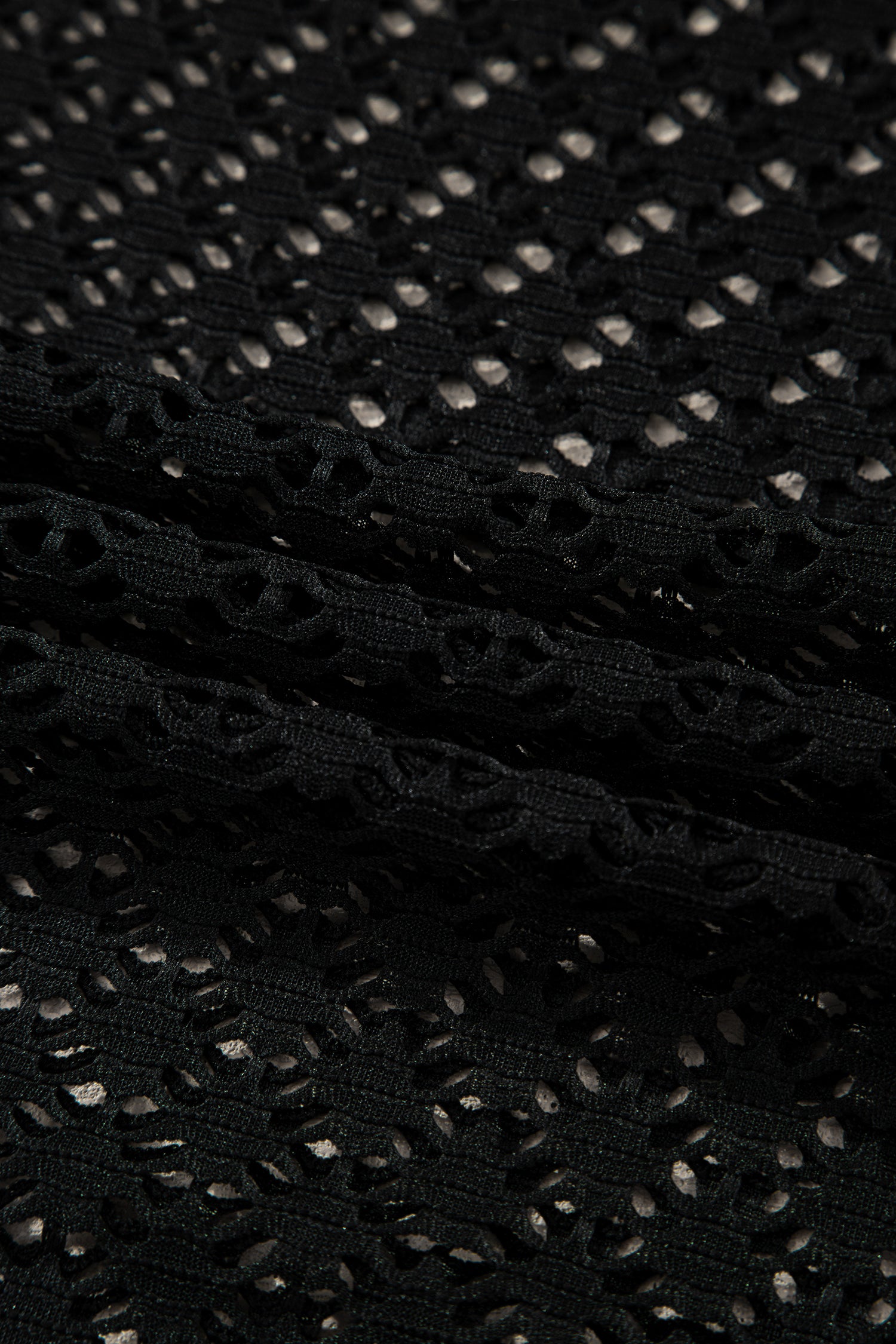 Cali Chic Women Swimsuit Black See Through Patterned Knit Ruffle Hem Patchwork Beach Cover Up - Cali Chic