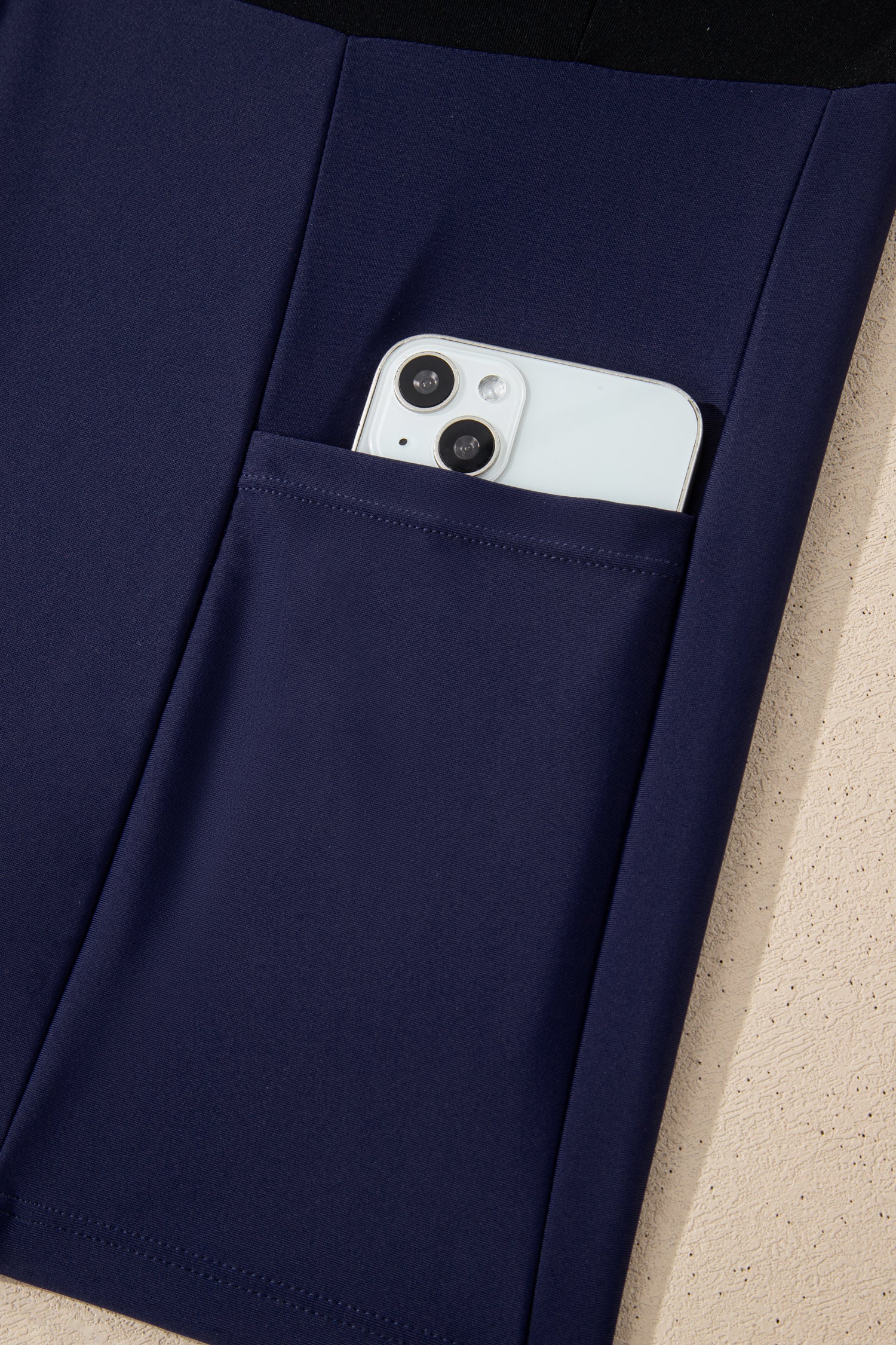 Cali Chic Women Swimsuit Navy Blue Contrast Edge Ruffled High Waist One Piece Swim Dress - Cali Chic