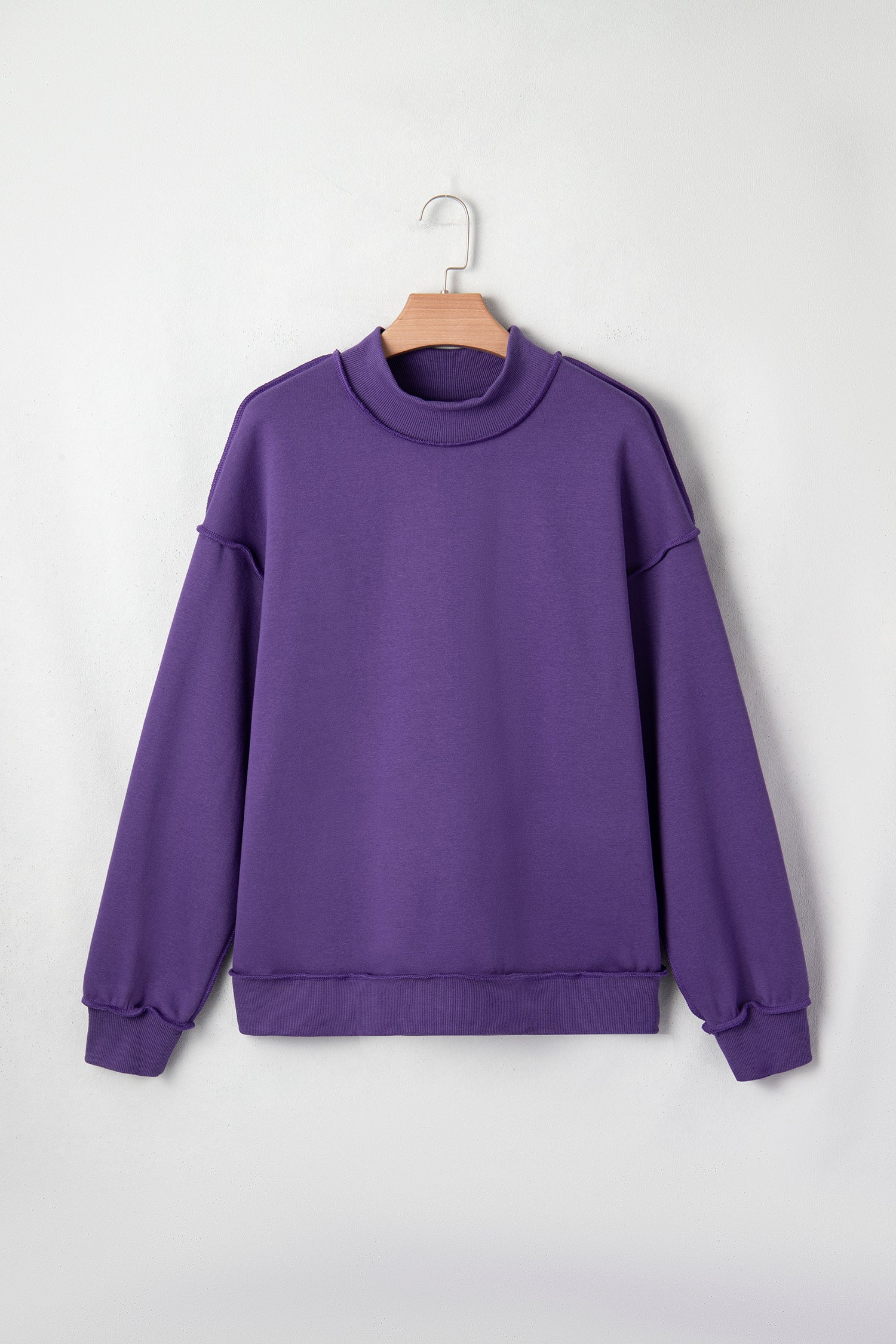 Cali Chic Women Sweatshirt Tillandsia Purple Oversize Drop Shoulder Reversible Mock Neck Sweatshirt - Cali Chic