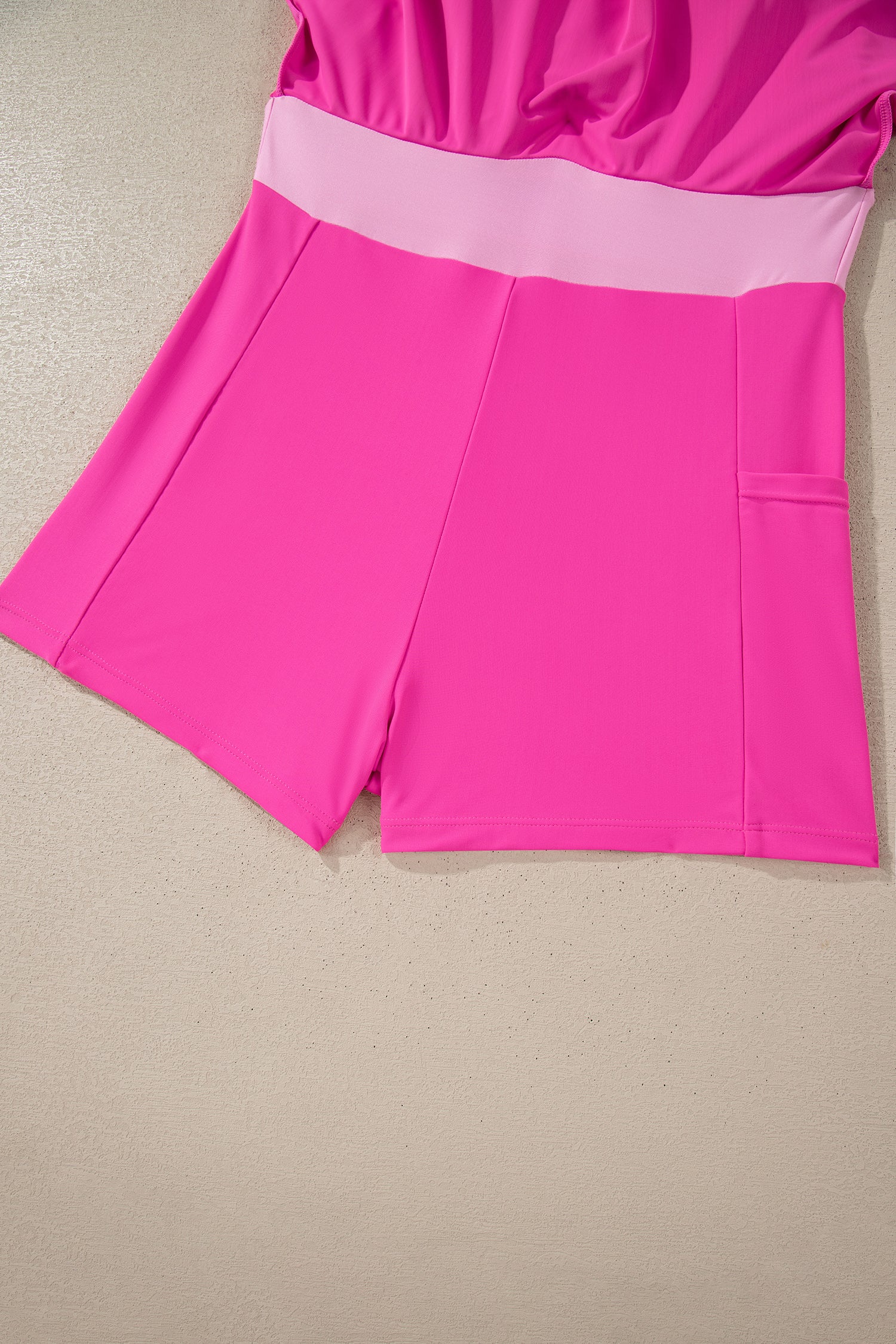 Cali Chic Women Swimsuit Rose Red Contrast Trim Neckline Active Shorts Attached One Piece Swim Dress - Cali Chic