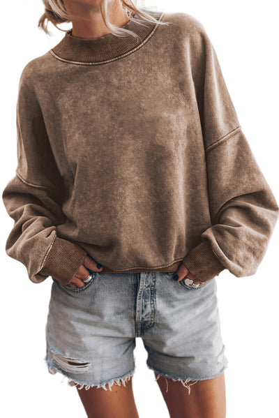 Cali Chic Brown Drop Shoulder Crew Neck Pullover Sweatshirt