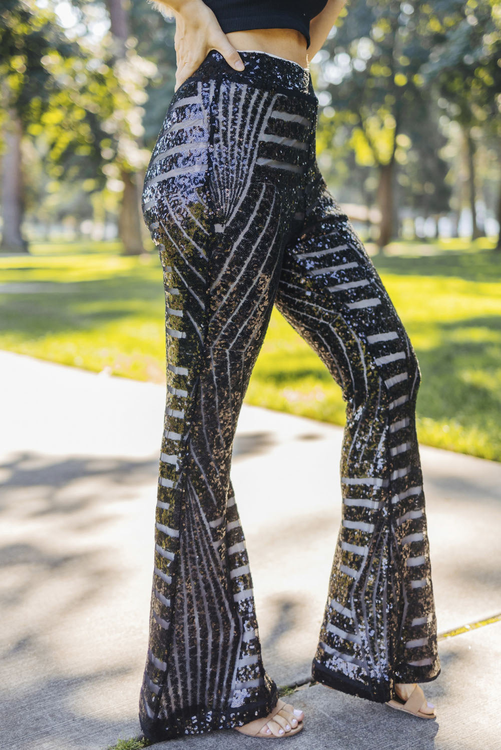 Black Sequin Wide Leg Pants