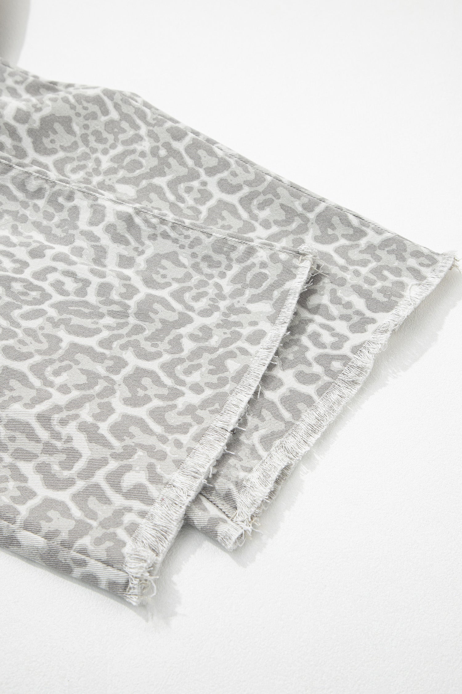 Cali Chic Women Pant Gray Leopard Frayed Edge Wide Leg High Waist Jeans - Cali Chic