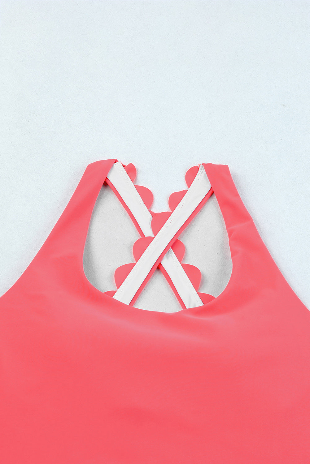 Pink Scalloped Criss Cross High Waist Bikini