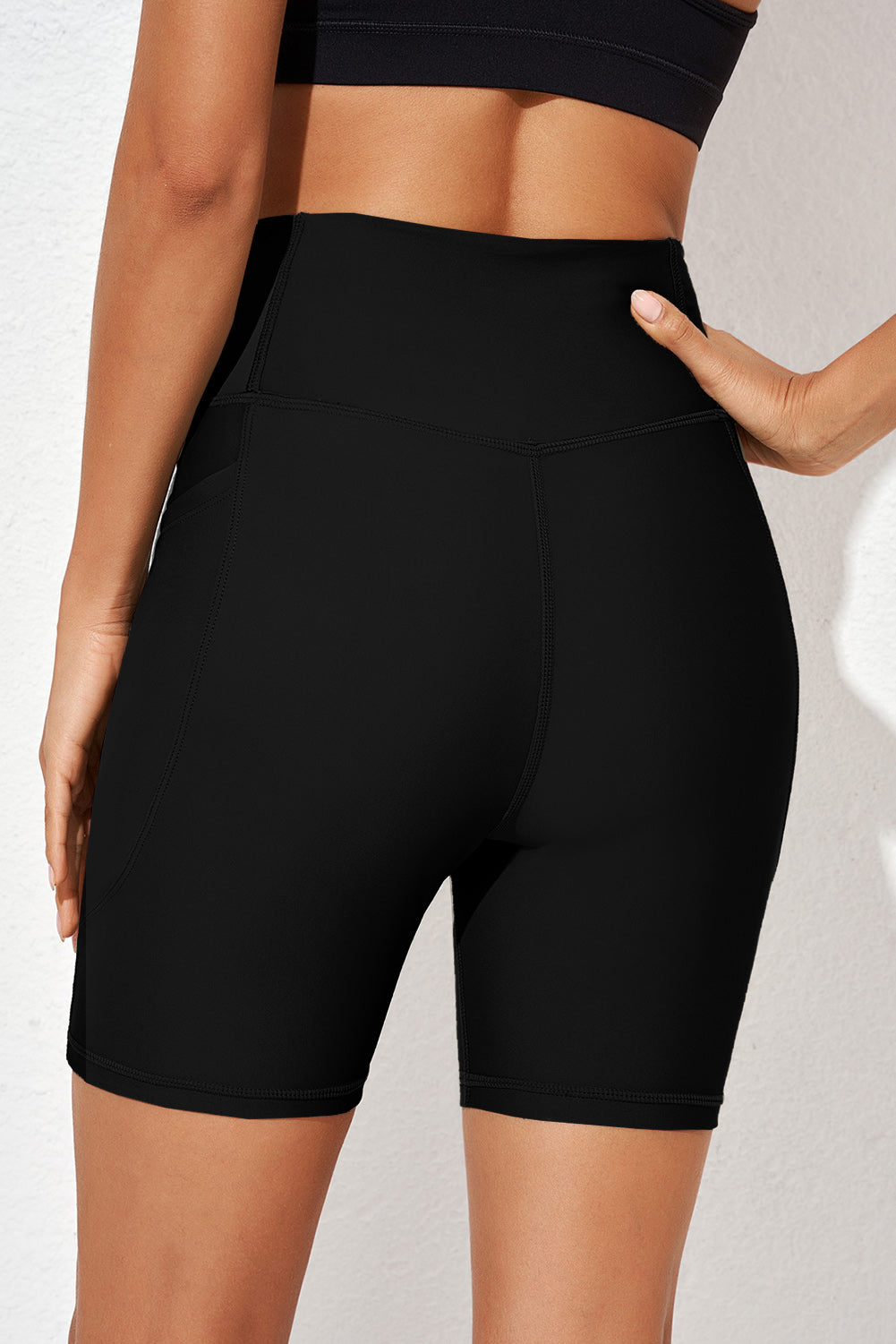 Black Crossed Waist Sporty Bermuda Bikini Shorts