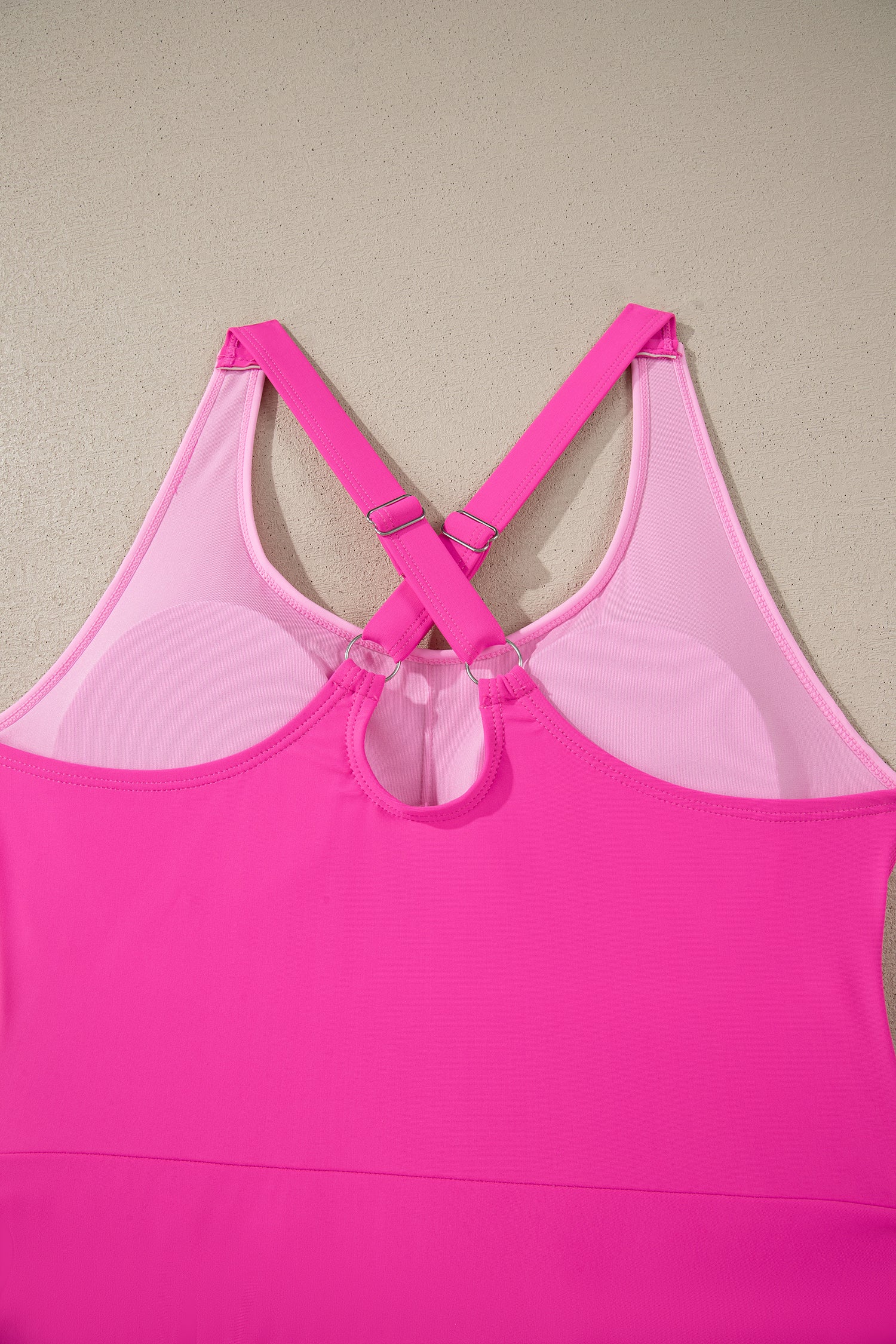 Cali Chic Women Swimsuit Rose Red Contrast Trim Neckline Active Shorts Attached One Piece Swim Dress - Cali Chic