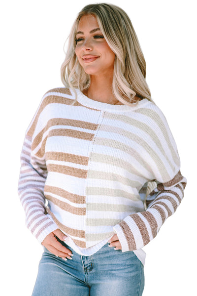 Cali Chic Women Sweater Celebrity Stripe Blocked Drop Shoulder Slouchy
