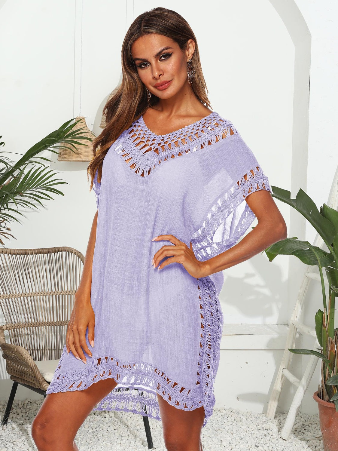 Cali Chic Cutout V-Neck Short Sleeve Cover-Up
