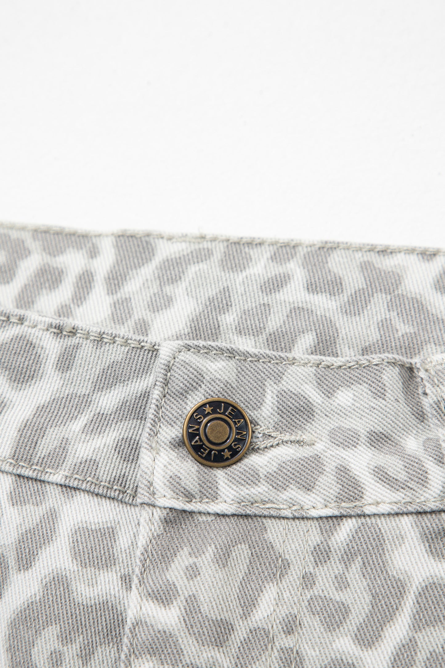 Cali Chic Women Pant Gray Leopard Frayed Edge Wide Leg High Waist Jeans - Cali Chic