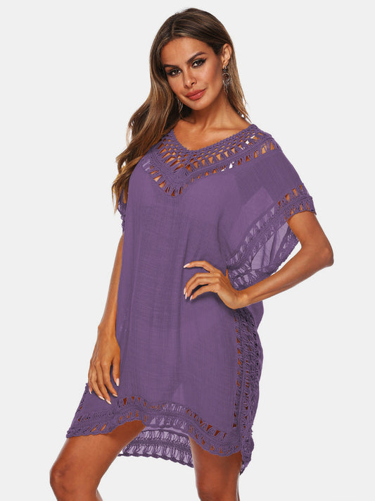 Cali Chic Cutout V-Neck Short Sleeve Cover-Up