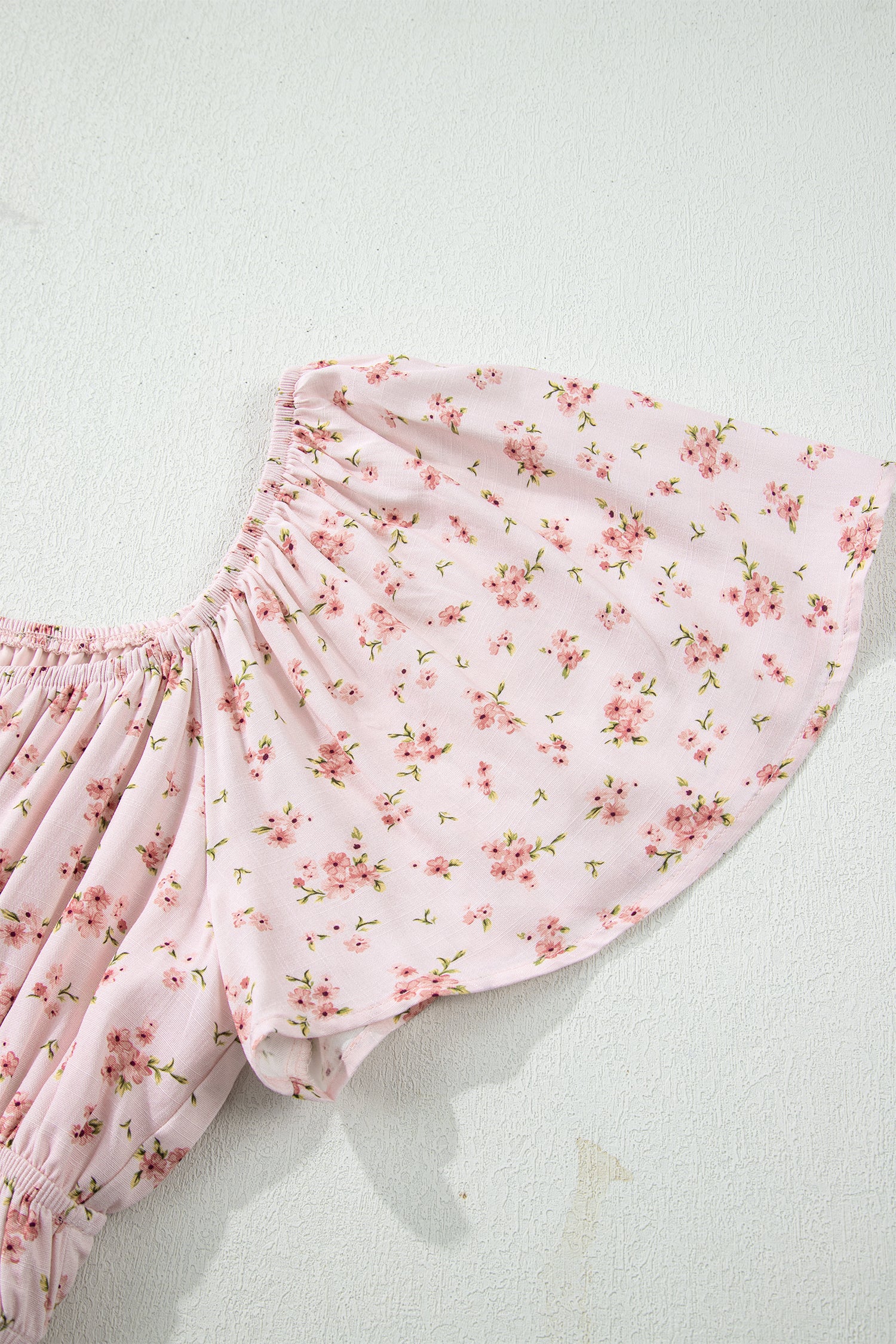 Cali Chic Women Dress Pink Front Tie Shirred Waist Short Sleeve Ruffled Floral Mini Dress - Cali Chic