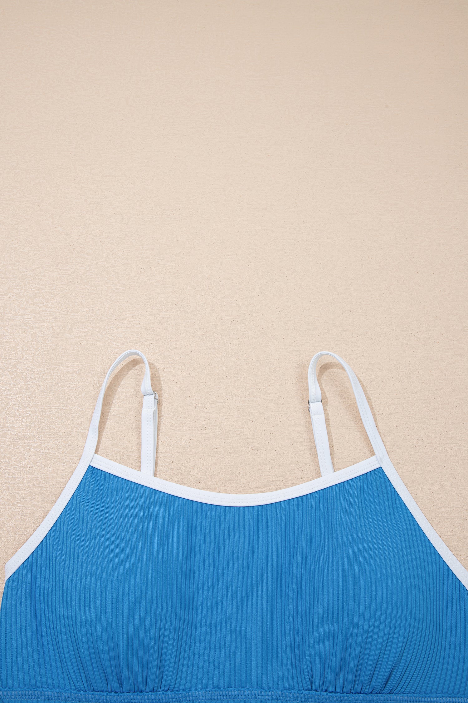 Dusk blue Cali Chic women’s ribbed swim dress with color block edges, pocket details, and lined design from Dear-Lover.
