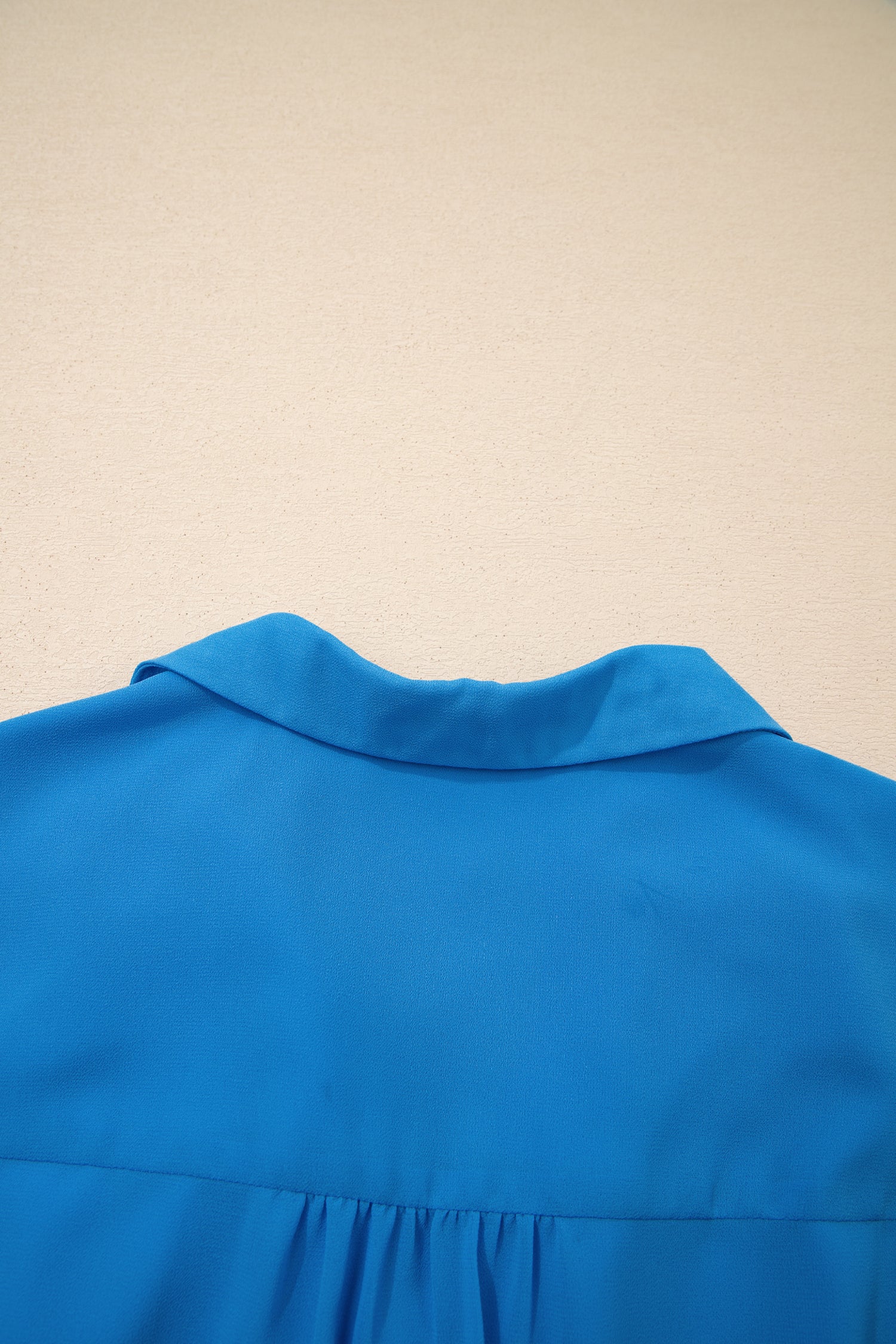 Cali Chic Women Dress Blue Half Buttons Collared Elastic Waist Sleeveless Shirt Dress - Cali Chic