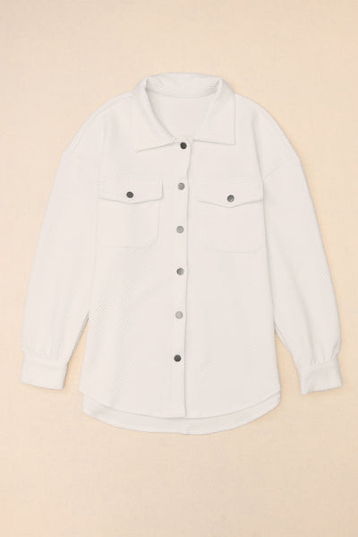 Cali Chic Solid Textured Flap Pocket Buttoned Shacket