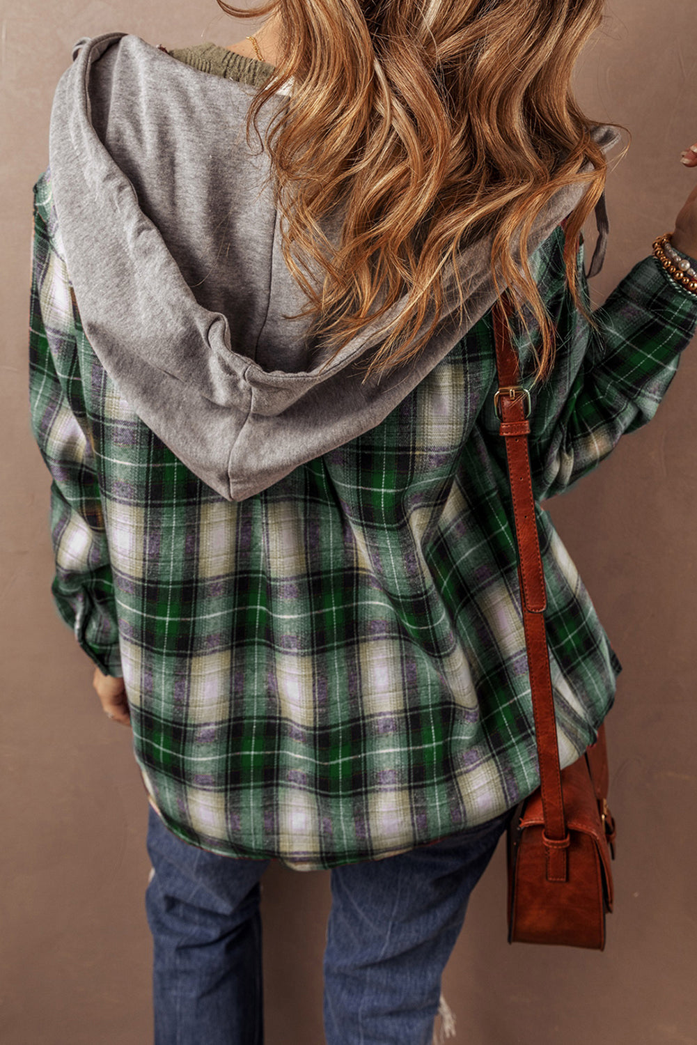 Green Plaid Print Chest Pocket Buttoned Hooded Shacket - Cali Chic