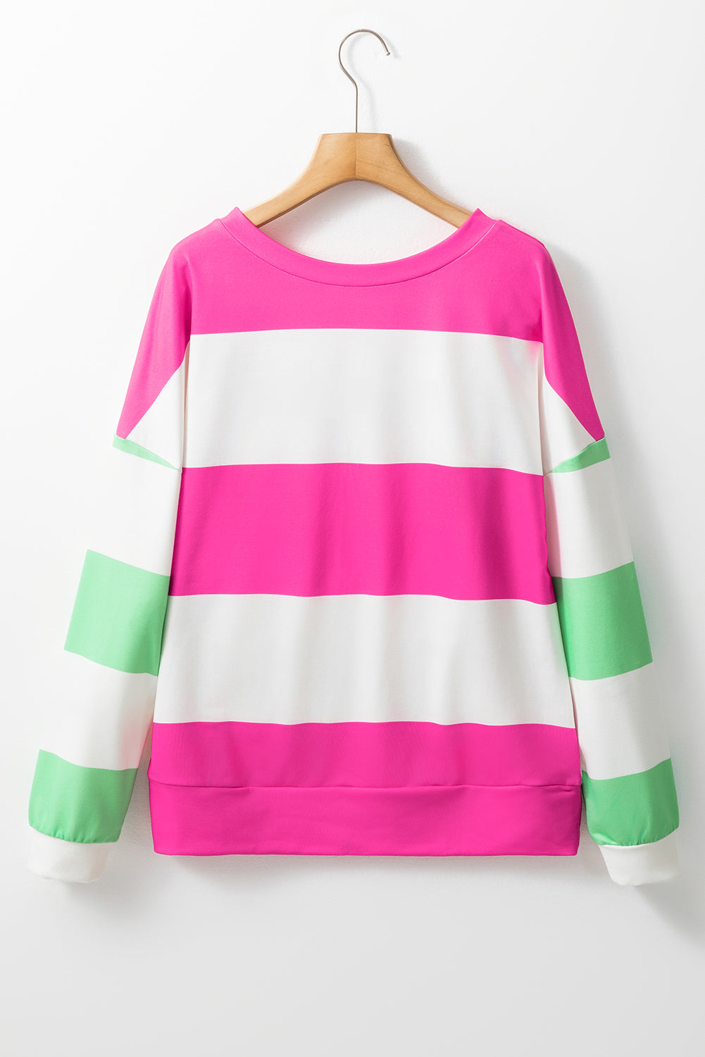 Cali Chic Women Top Rose Red Colorblock Striped Drop Shoulder Long Sleeve Top - Cali Chic