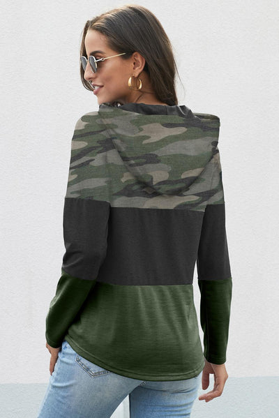 Cali Chic Women Sweatshirt Hoodie Celebrity Camo Color Block Drawstring