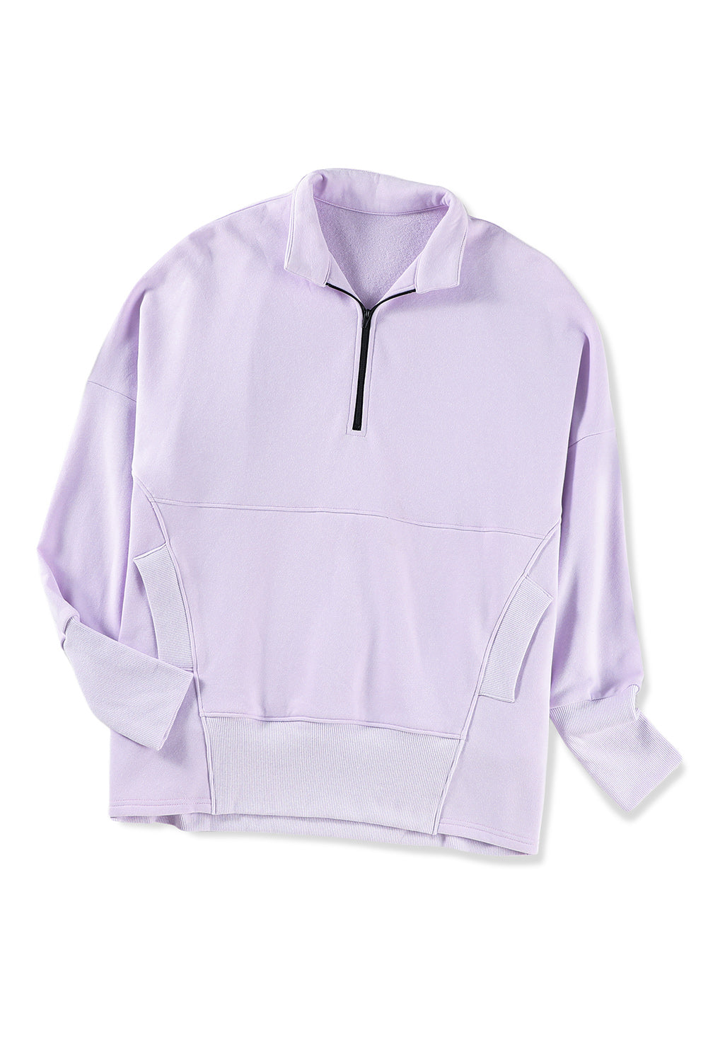 Cali Chic Purple Oversized Quarter-Zip Pullover Sweatshirt