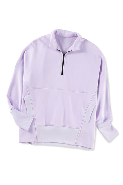 Cali Chic Purple Oversized Quarter-Zip Pullover Sweatshirt
