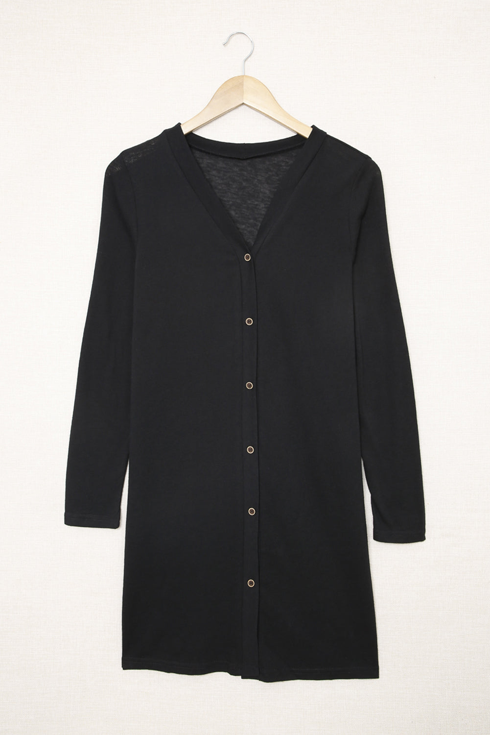 Cali Chic Black Solid Color Open Front Buttons Cardigan