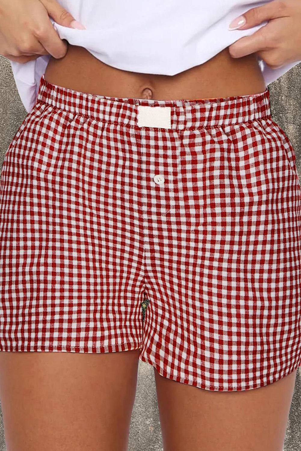 Cali Chic Red Plaid Gingham Printed High Waist Shorts