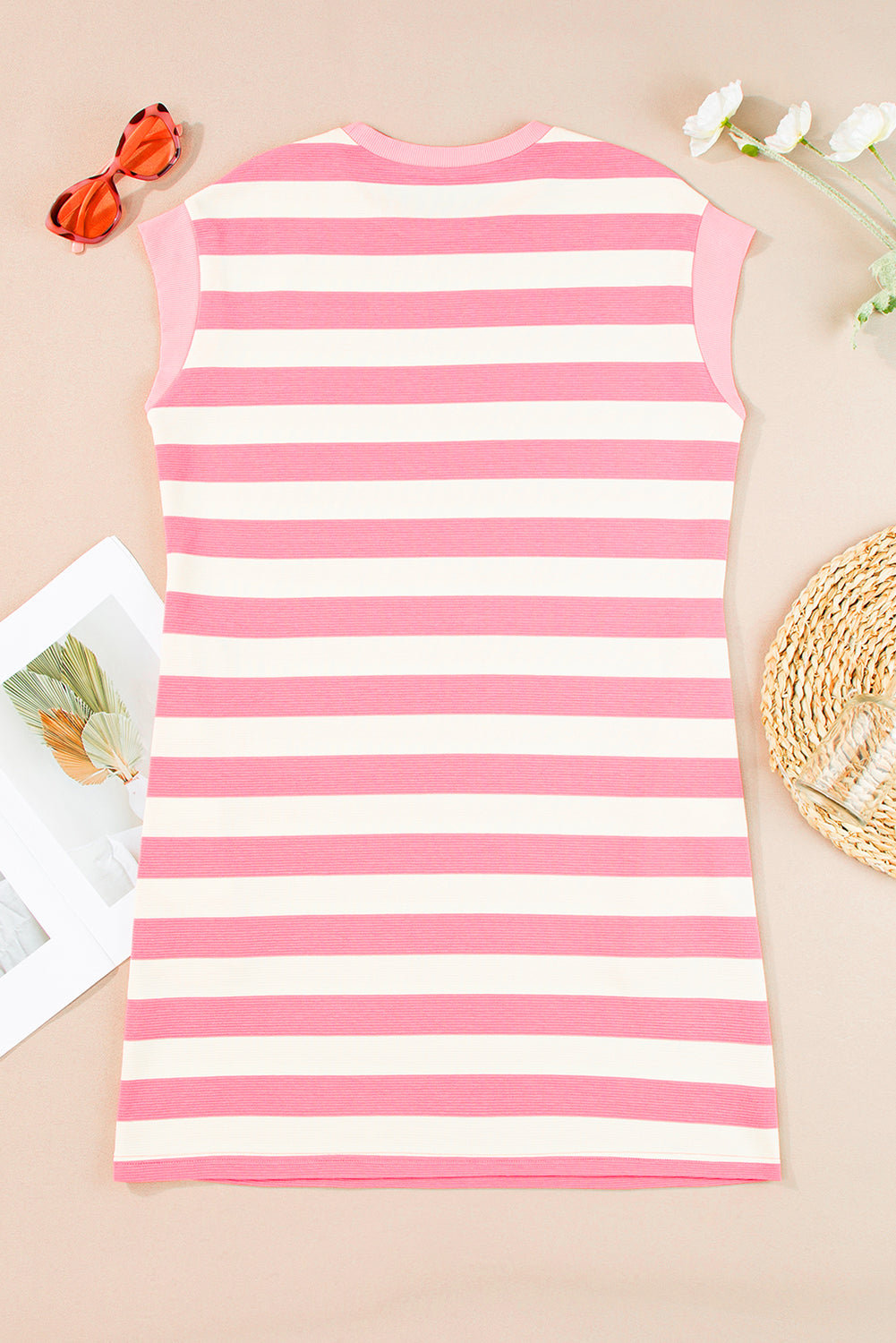 Cali Chic Women Dress Pink Stripe Cap Sleeve Shift T Shirt Dress - Cali Chic