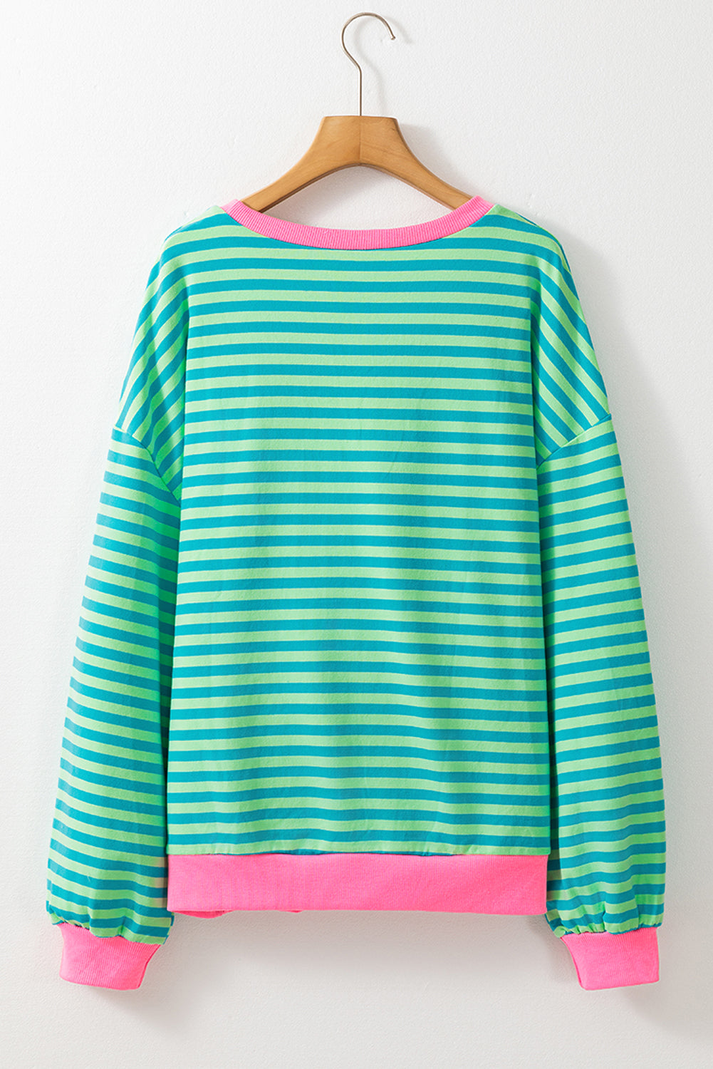 Cali Chic Women's Sweatshirt Sky Blue Stripe Oversized Contrast Trim Pullover