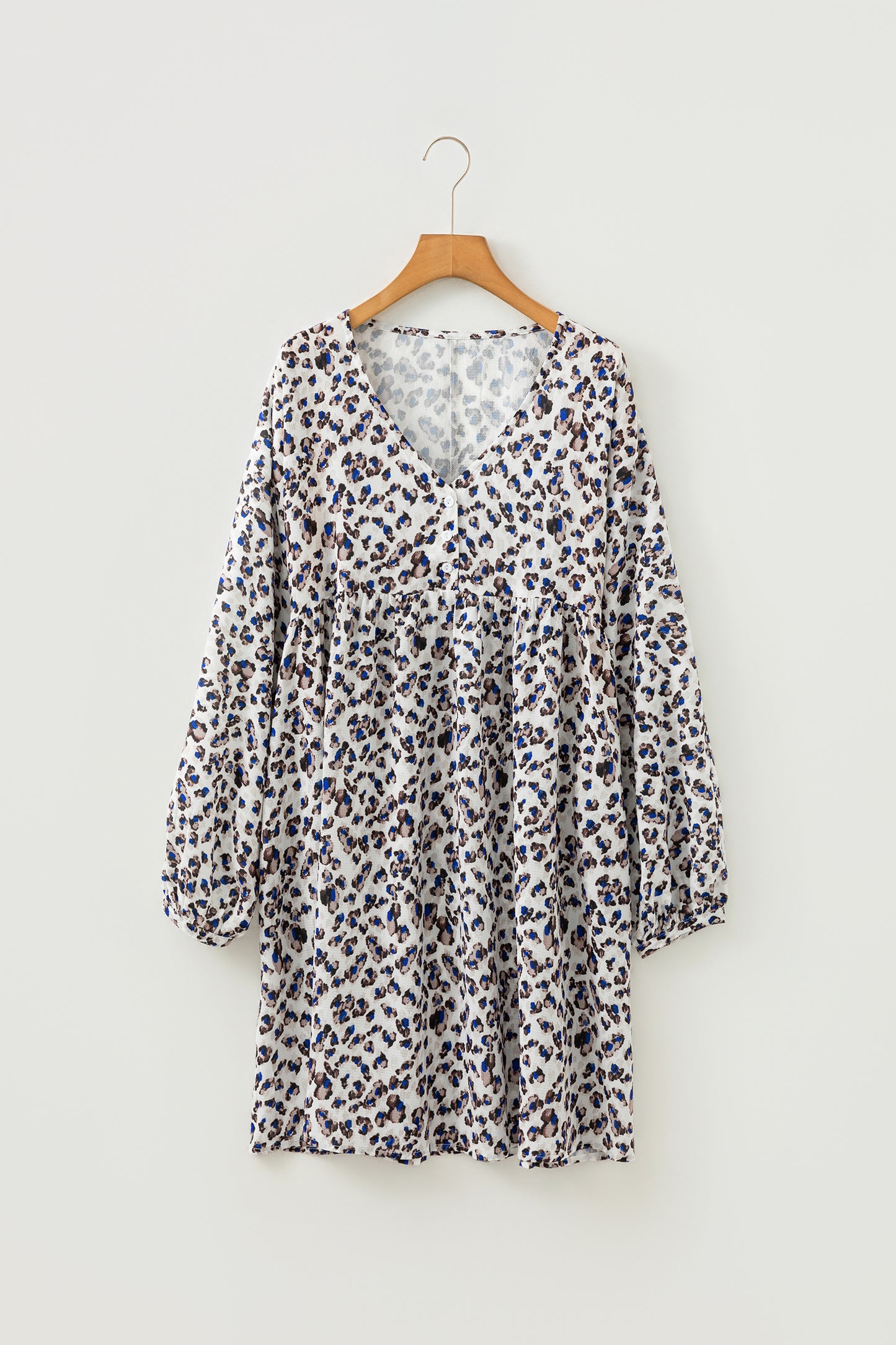 Cali Chic Women Dress Leopard Print V Neck Button Detail Long Sleeve Mini Dress - Cali Chic