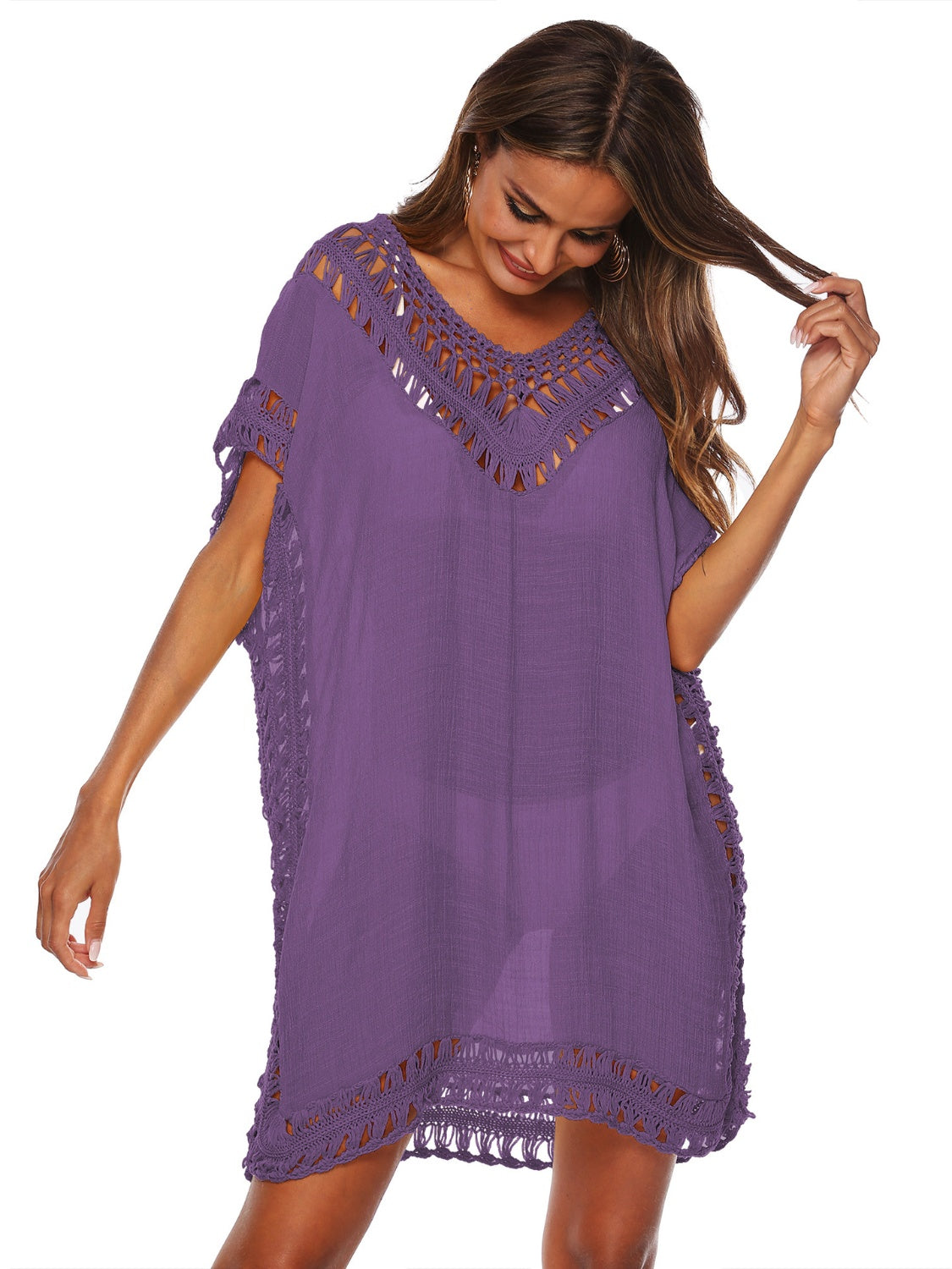 Cali Chic Cutout V-Neck Short Sleeve Cover-Up