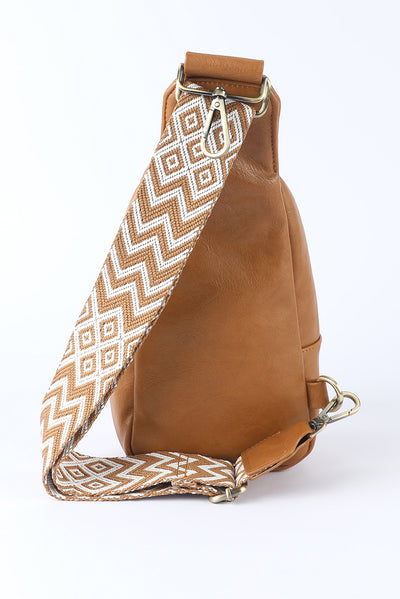Cali Chic Brown Faux Leather Zipped Crossbody Chest Bag
