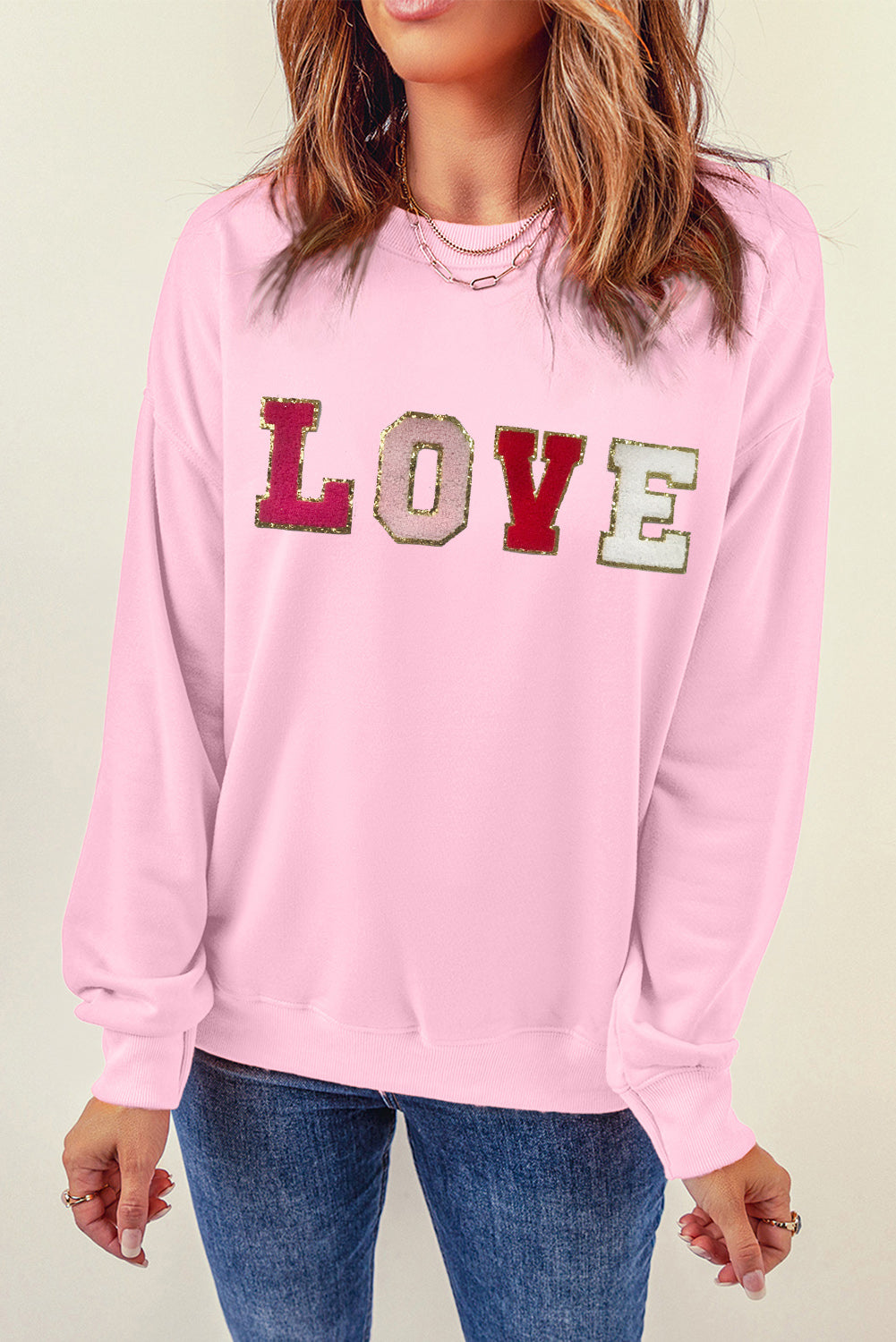 Pink Valentine LOVE Chenille Embroidered Sweatshirt - Cali Chic
