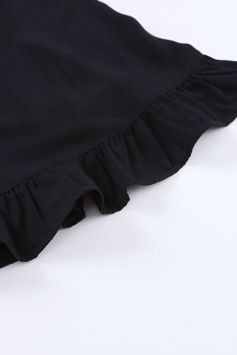 Black Ruffled 3/4 Sleeve V Neck Babydoll Mini Dress