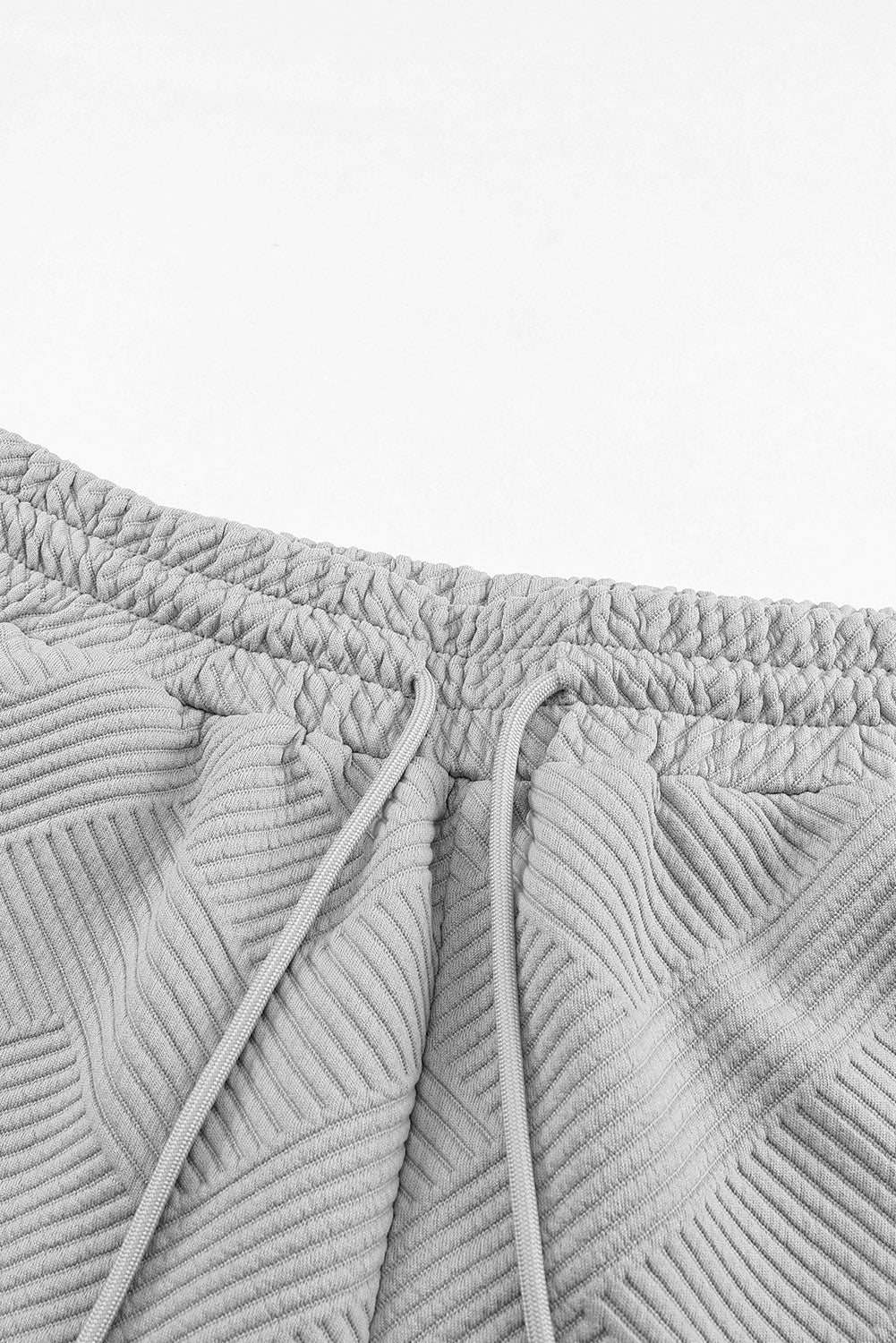 Gray Textured Long Sleeve Top and Drawstring Shorts Set