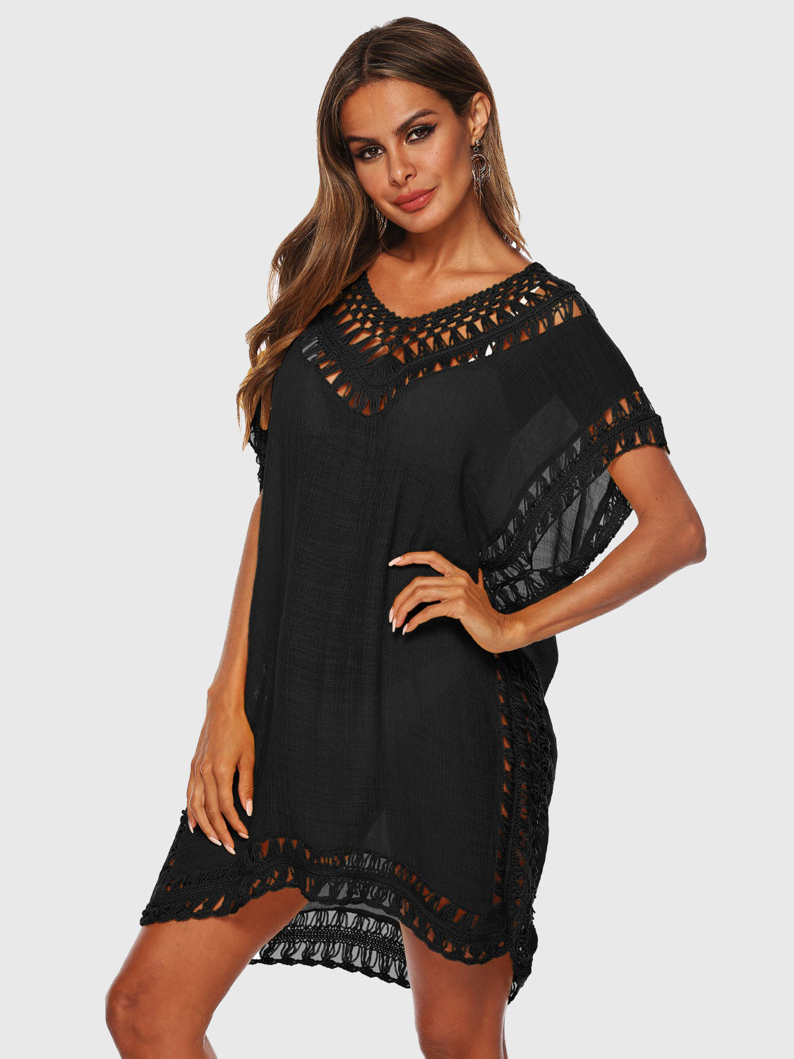 Cali Chic Cutout V-Neck Short Sleeve Cover-Up