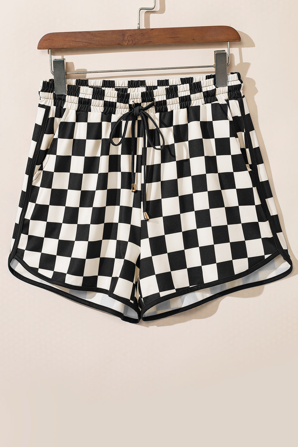 Cali Chic Women Shorts Black Checkered Drawstring Elastic Waist Casual Shorts - Cali Chic