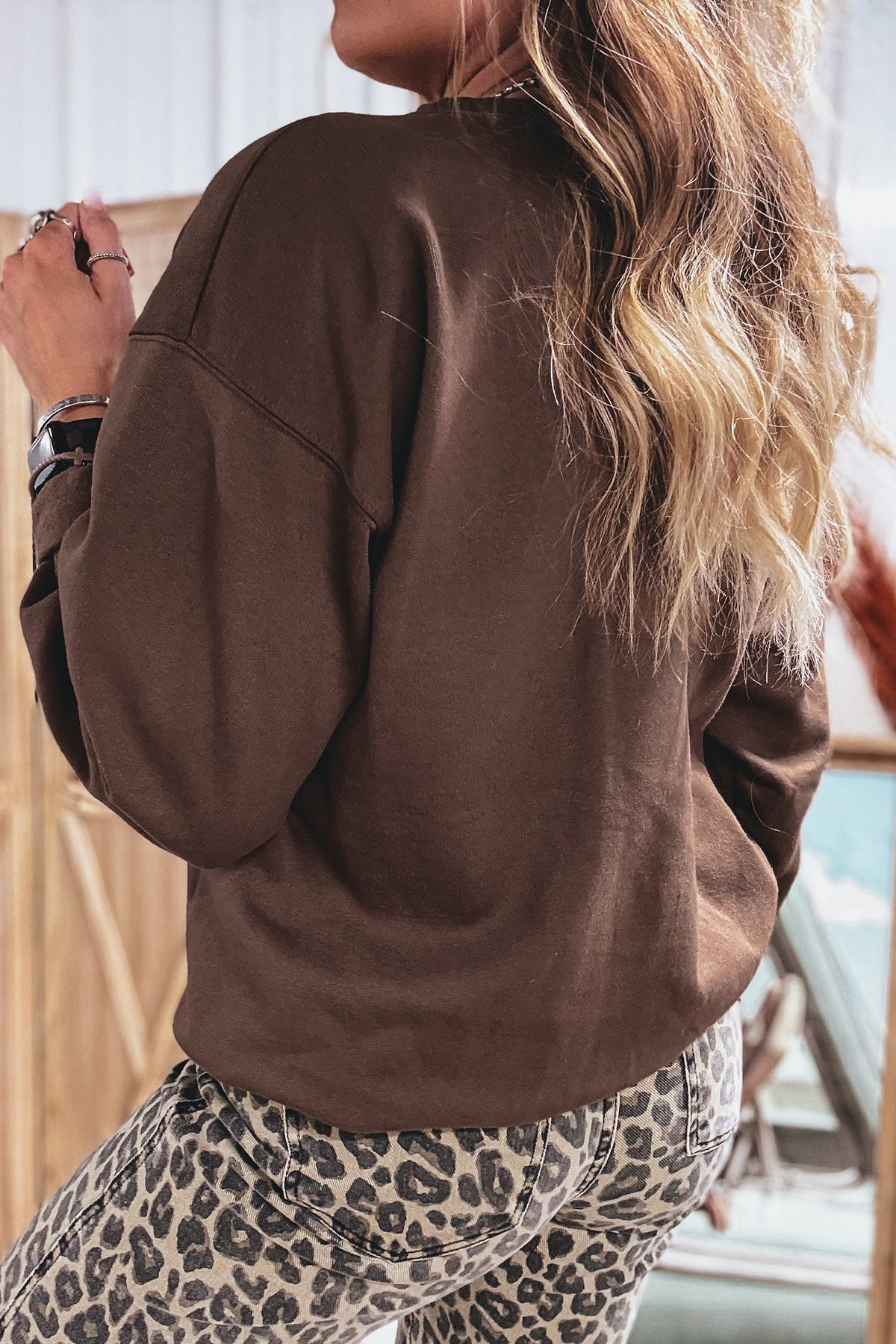 Cali Chic Women Sweatshirt Coffee Floral Buffalo Plaid Striped Embroidered Patch Western Pullover