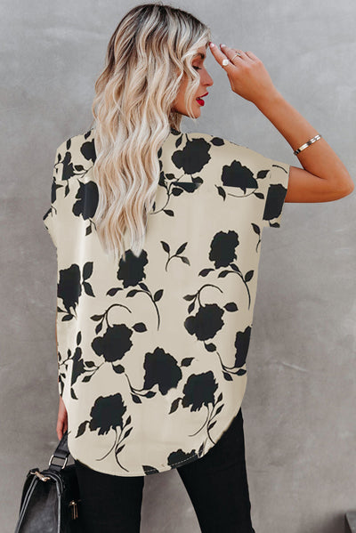Apricot Floral Printed Short Sleeve Blouse