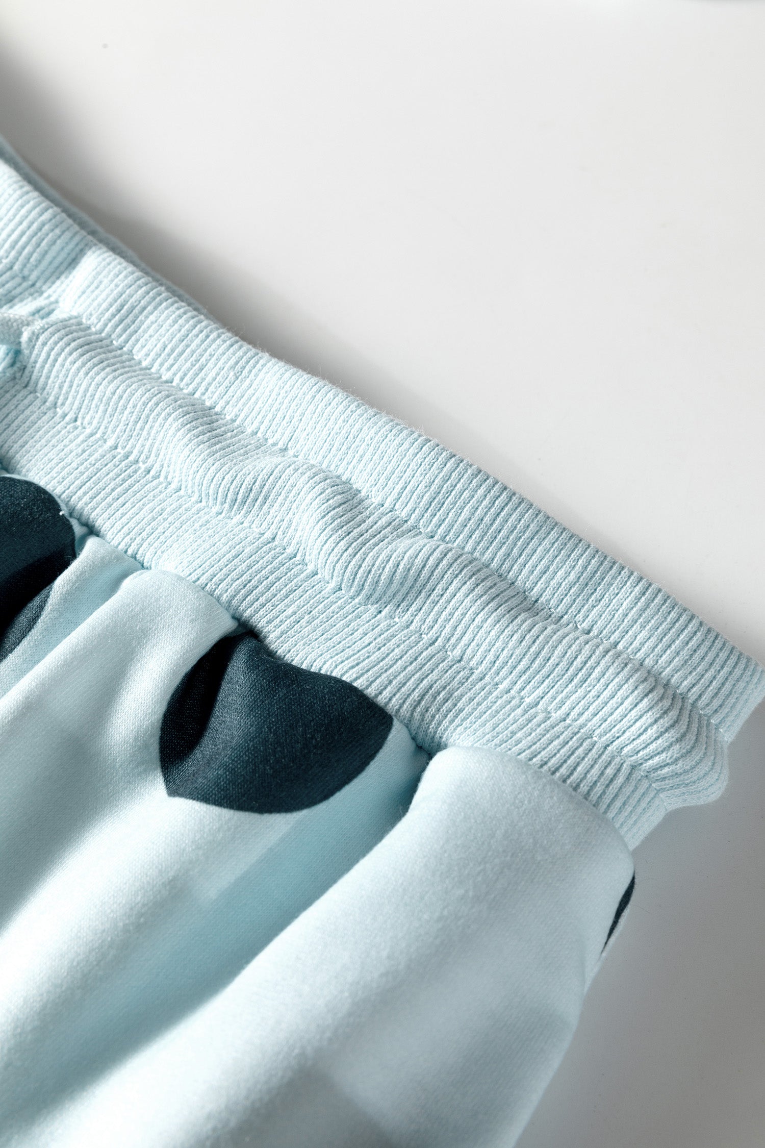 Cali Chic Women Sky Blue Polka Dot Print Drop Shoulder Pullover Drawstring Shorts Set - Cali Chic