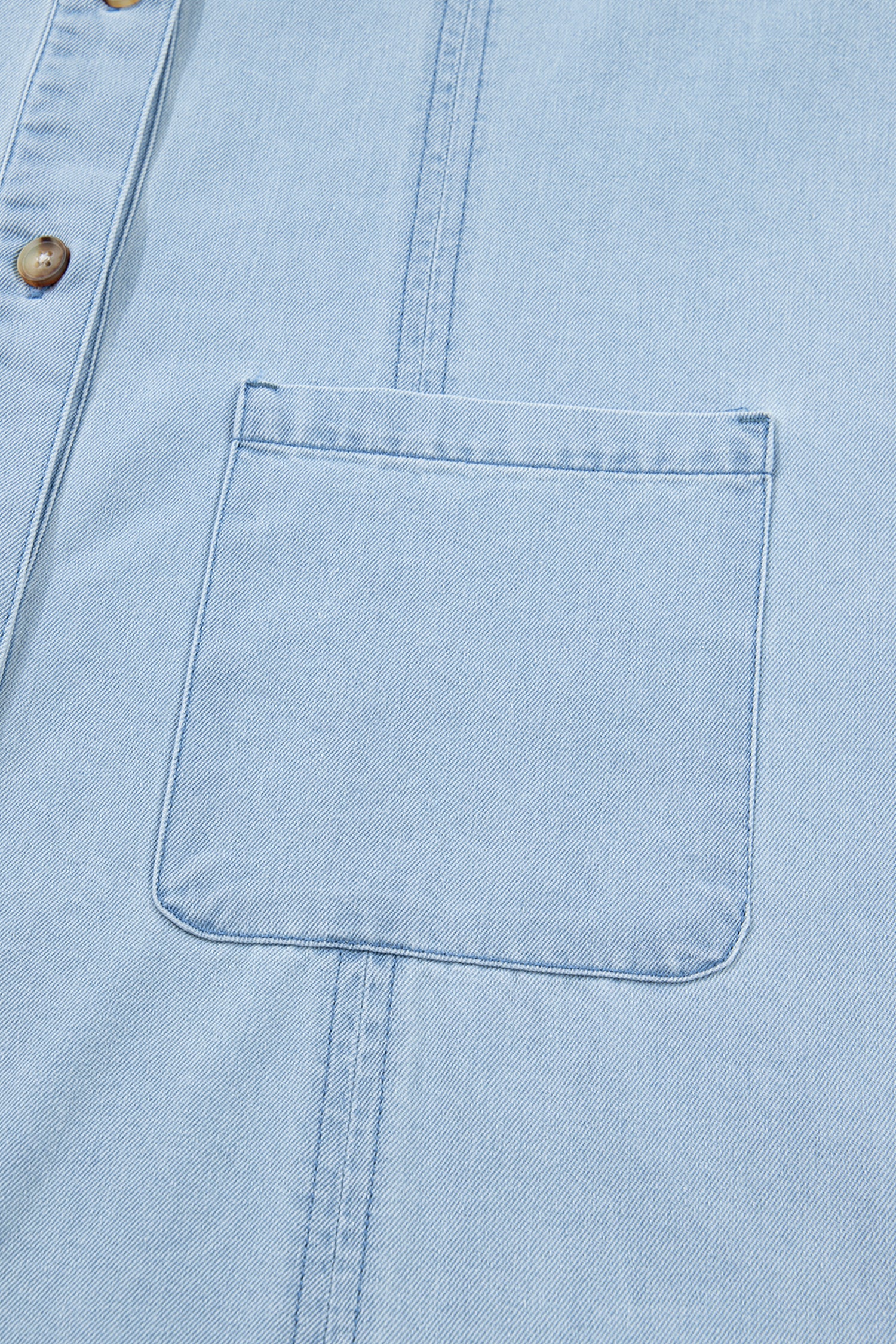 Cali Chic Women Dress Beau Blue Ruffled Edge Collared Shift Denim Dress with Pockets - Cali Chic