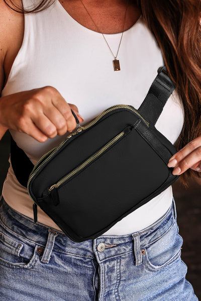 Cali Chic Black Minimalist Multi-zipped Crossbody Bag