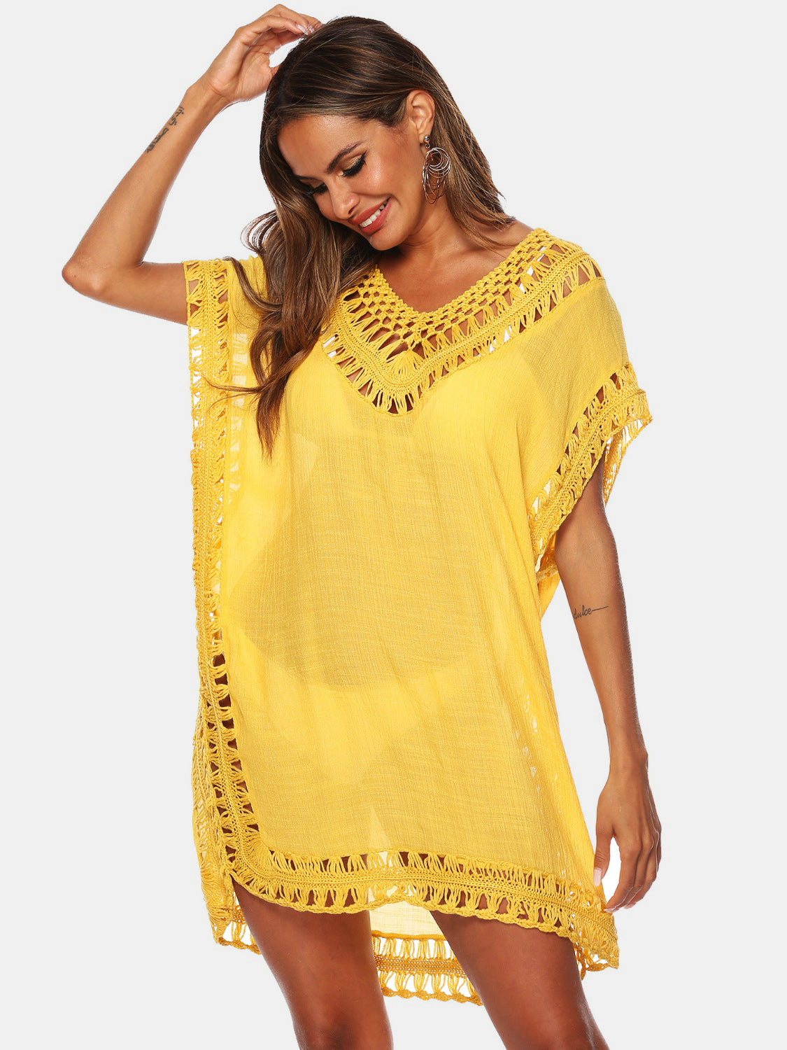 Cali Chic Cutout V-Neck Short Sleeve Cover-Up