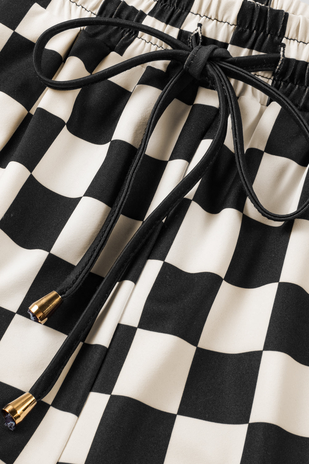 Cali Chic Women Shorts Black Checkered Drawstring Elastic Waist Casual Shorts - Cali Chic