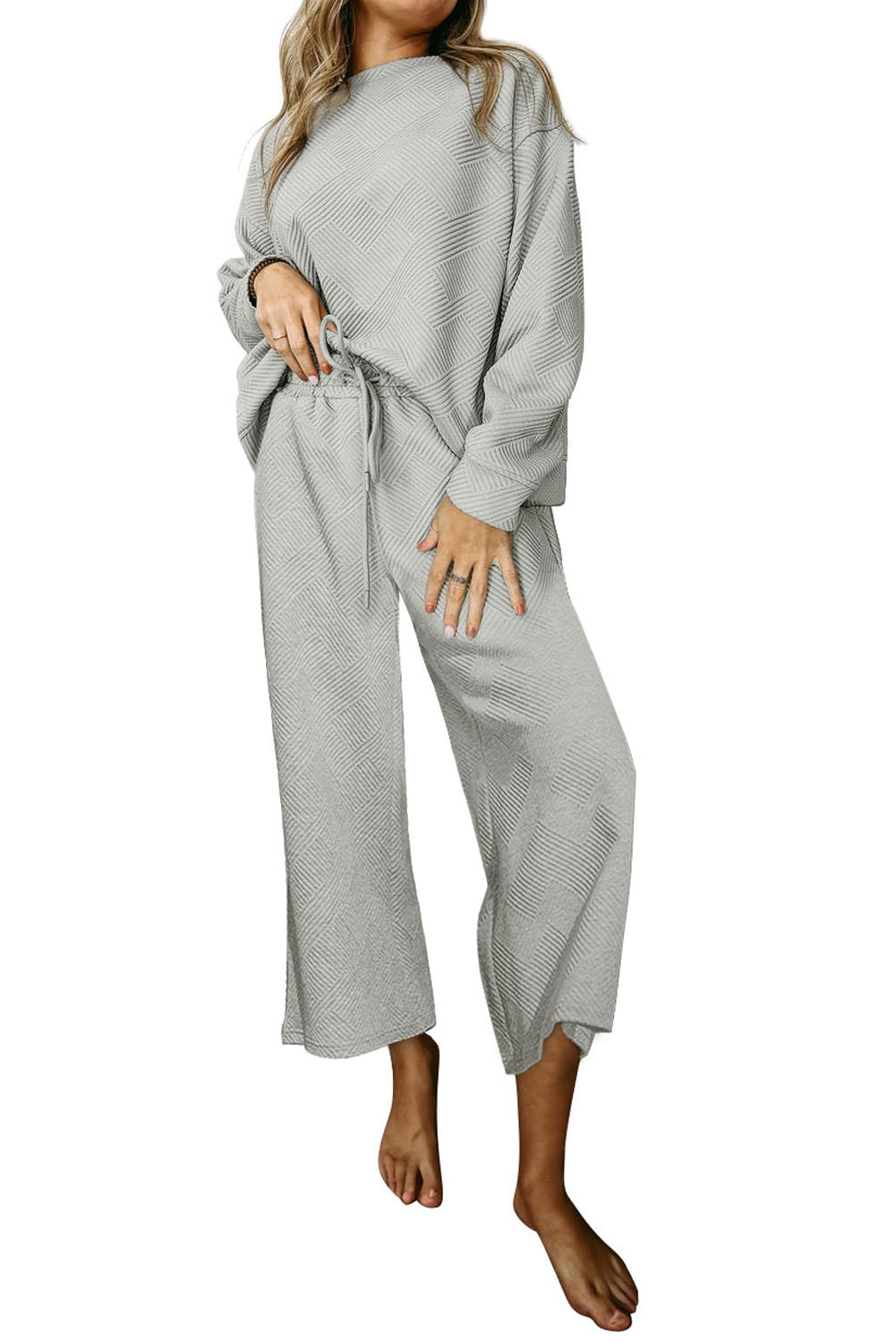 Cali Chic Gray Ultra Loose Textured 2pcs Slouchy Outfit