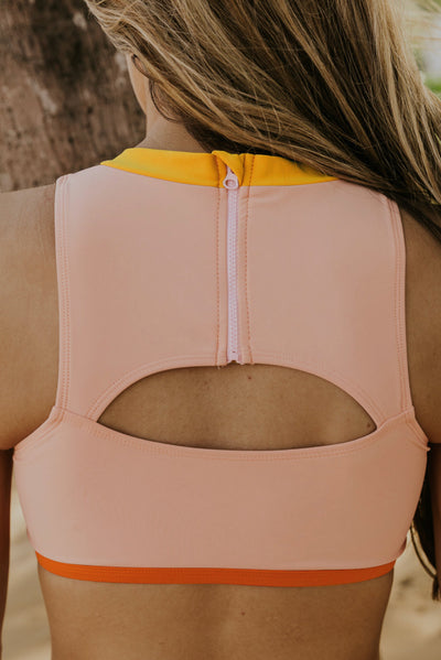 Cali Chic Women's Swimsuit Celebrity Orange Color Block Zipped Cut Out Bikini