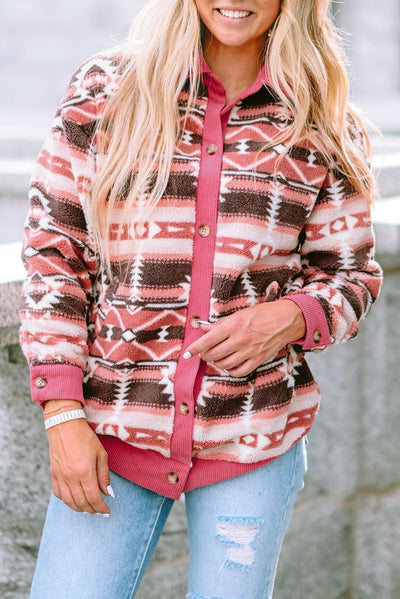 Cali Chic Pink Western Sherpa Corduroy Trim Jacket