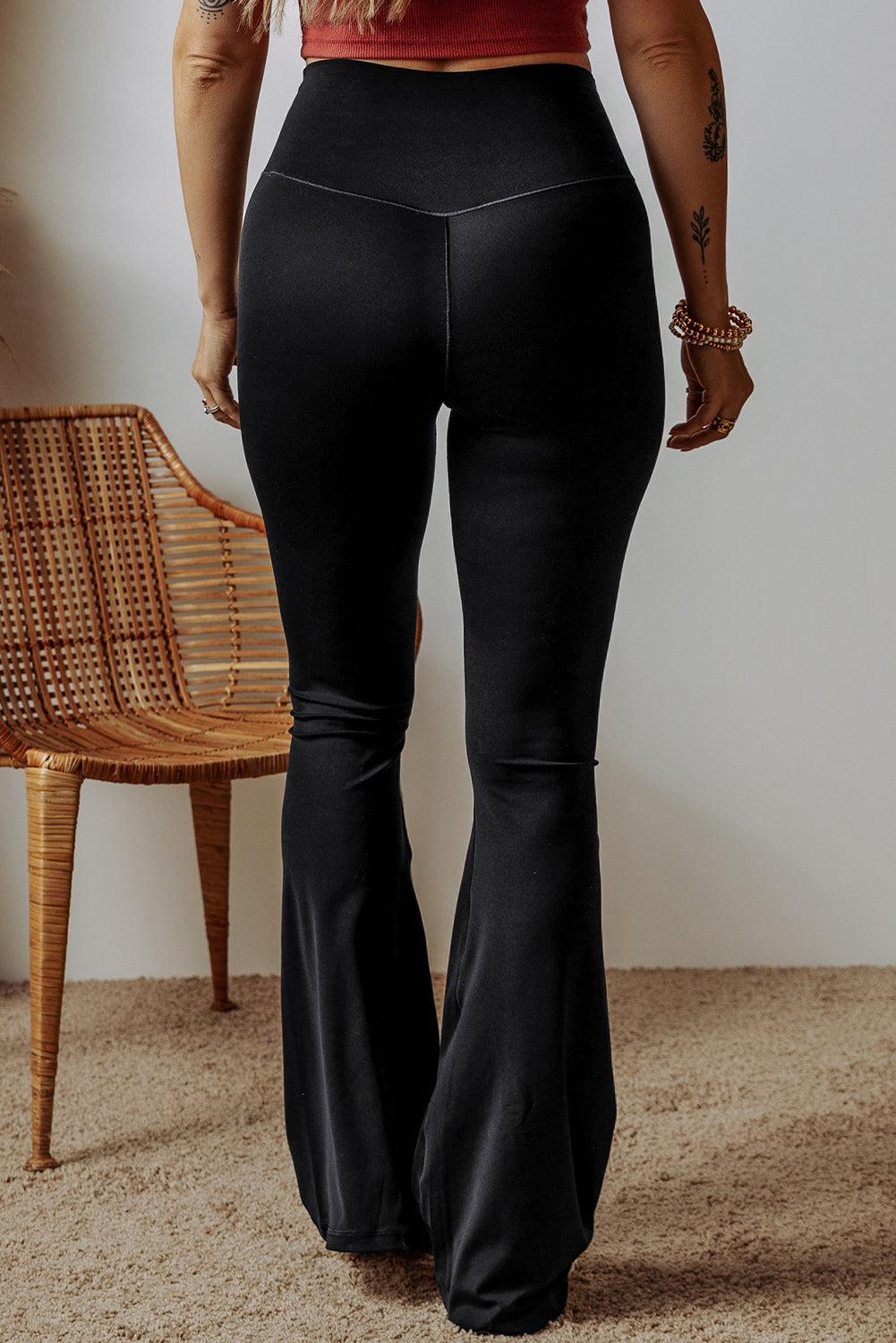 Cali Chic Women's Leggings Black V Shape High Waist Flared Pants