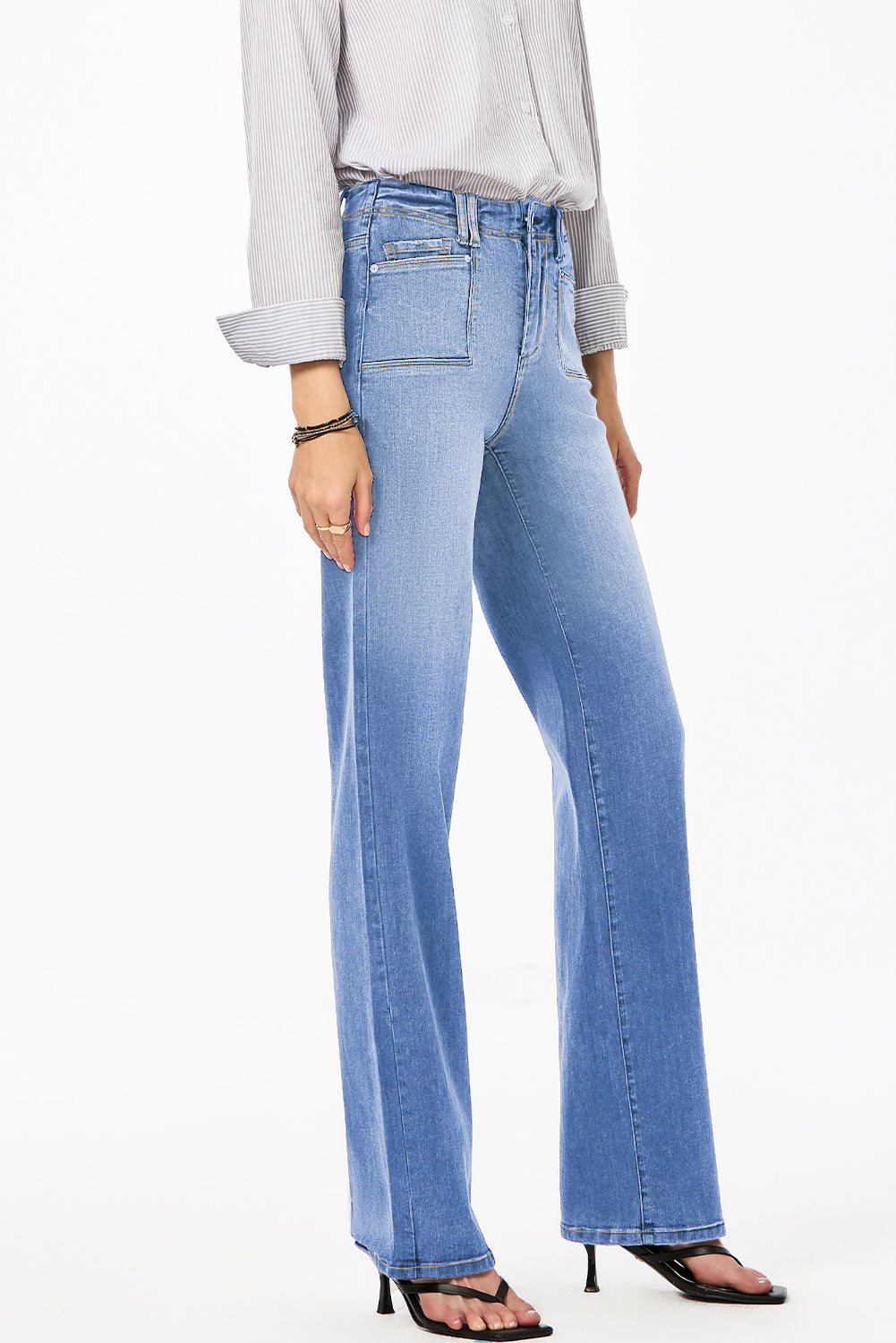 Cali Chic Women Pants Dusk Blue Loose Straight Leg Cropped High Waist Jeans - Cali Chic