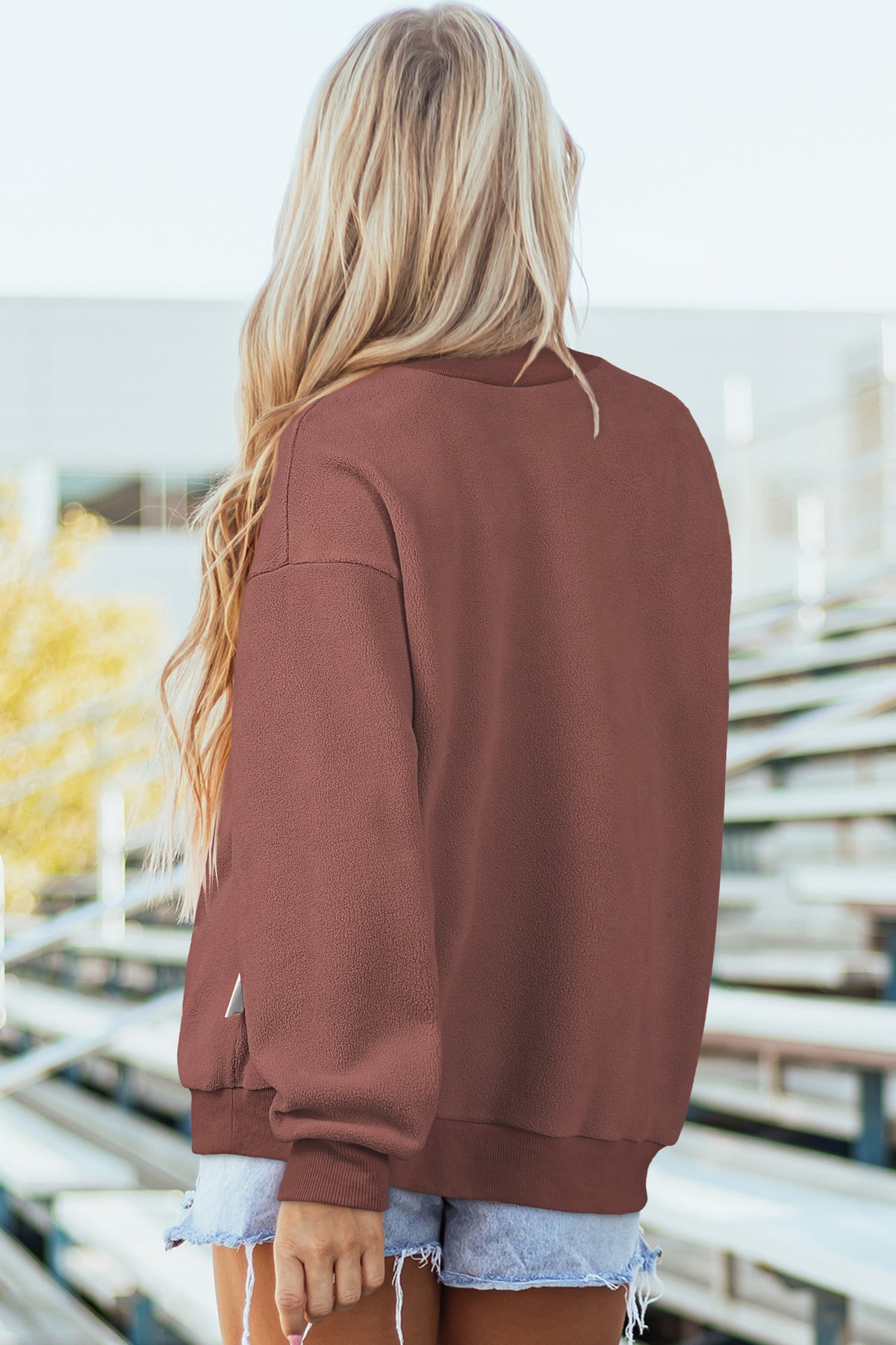 Cali Chic Women's Sweatshirt Oversized Drop Shoulder Reversible Mock Neck Sweatshirt