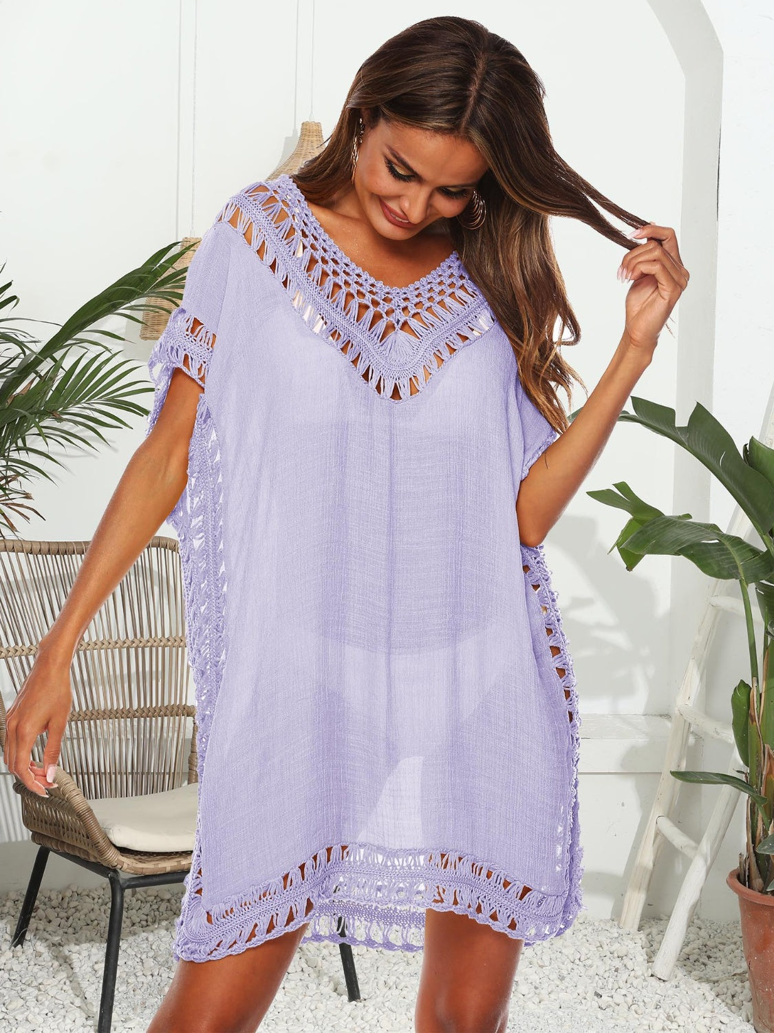 Cali Chic Cutout V-Neck Short Sleeve Cover-Up